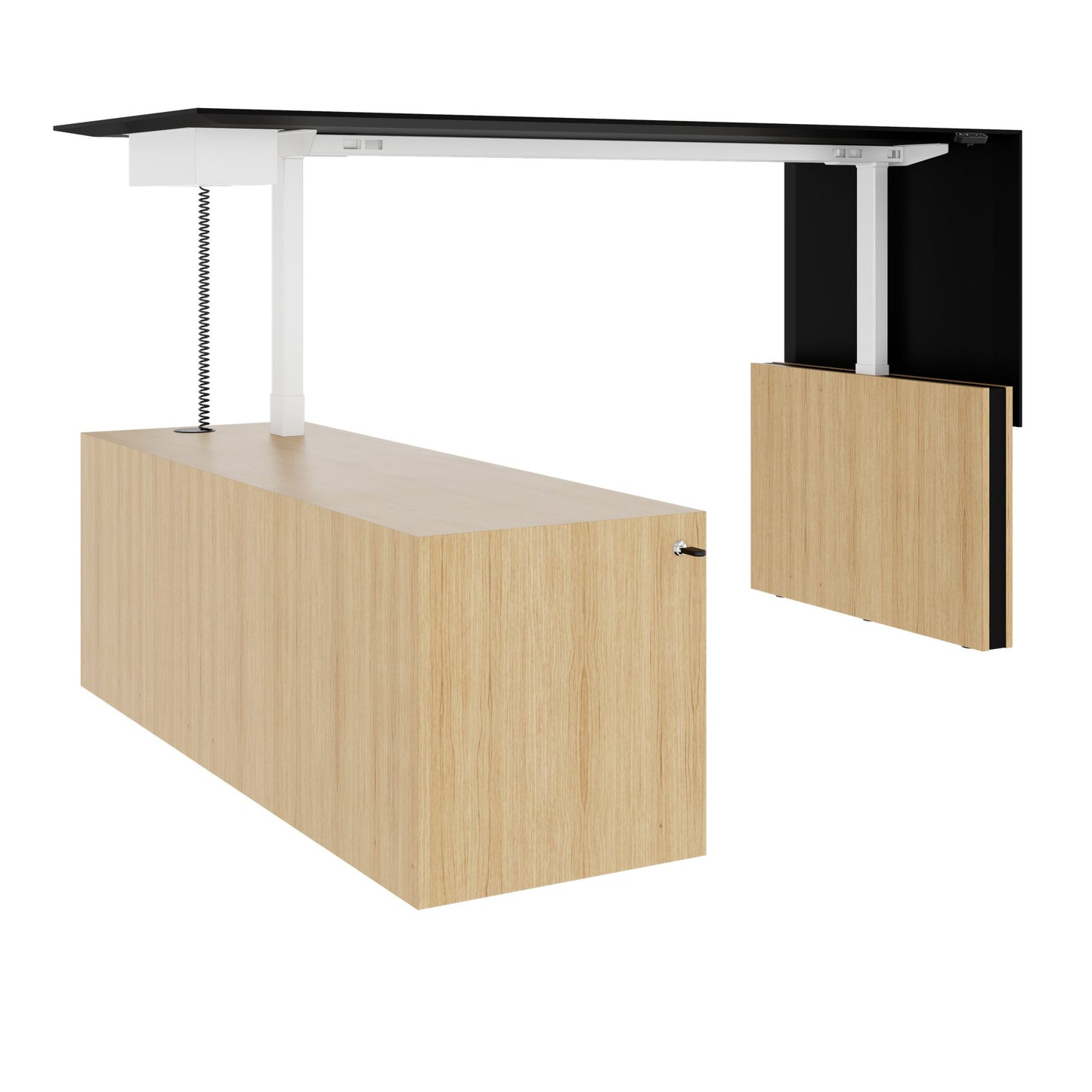 MOTION 2 motor desk with sideboard | Electrically height adjustable, 2000 x 1800 mm, oak veneer