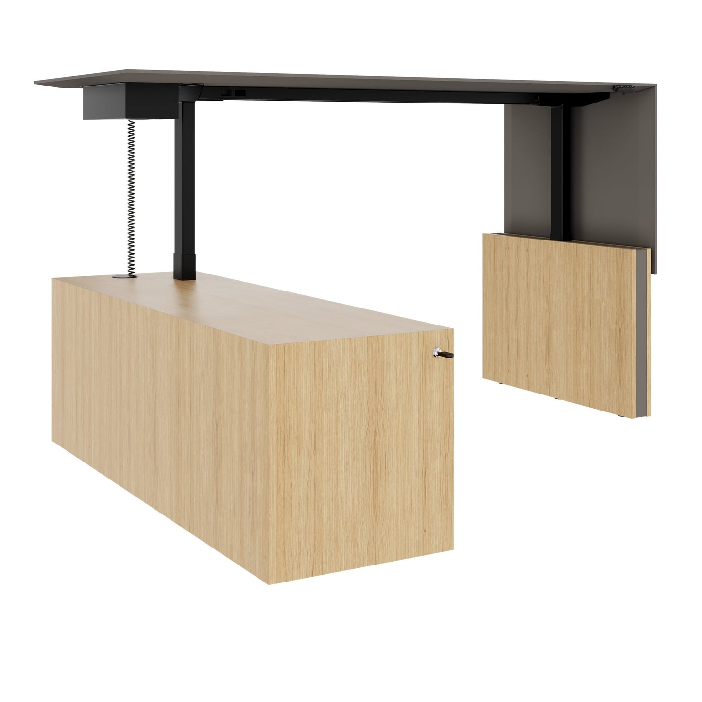 MOTION 2 motor desk with sideboard | Electrically height adjustable, 2000 x 1800 mm, oak veneer