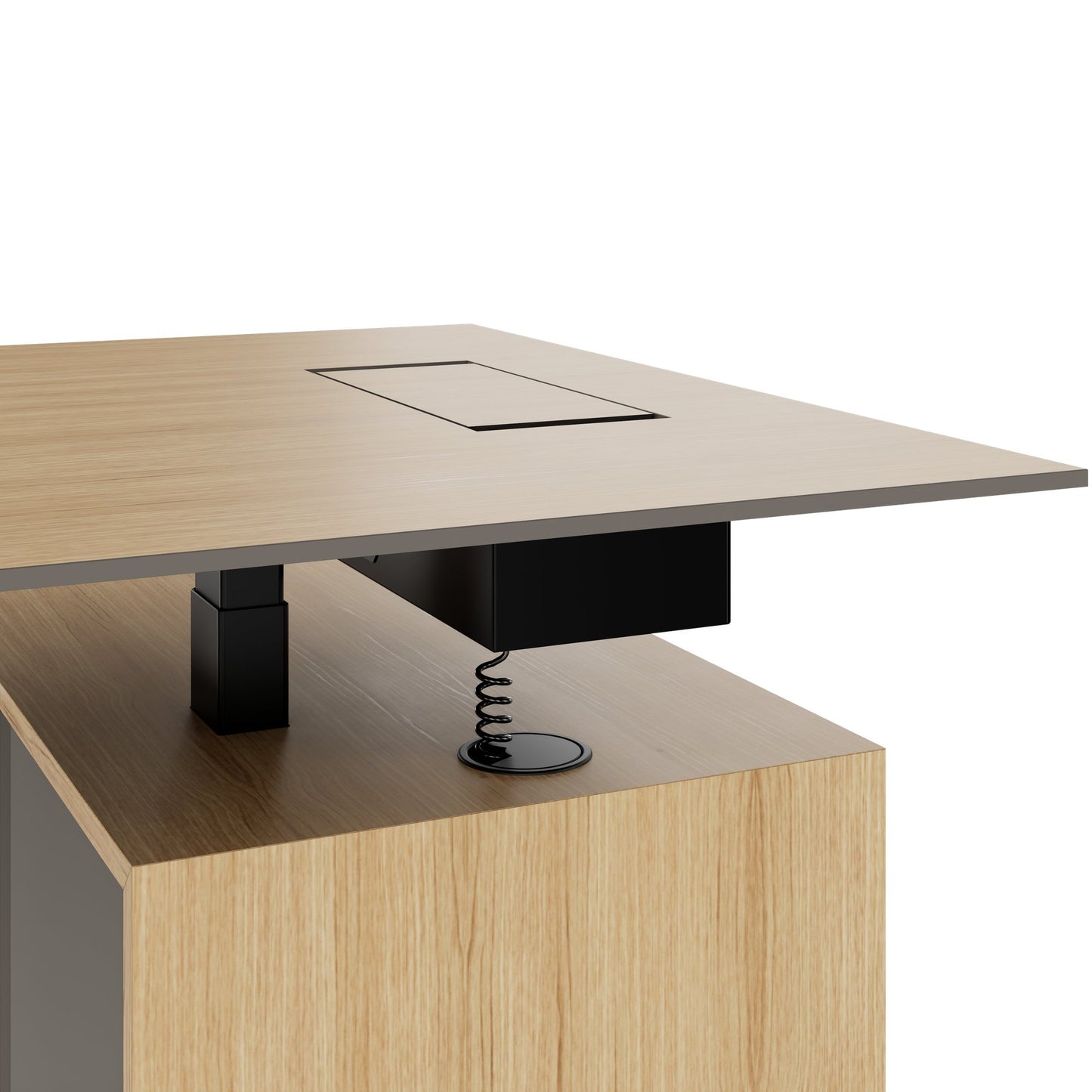 MOTION 2 motor desk with sideboard | Electrically height adjustable, 2000 x 1800 mm, oak veneer
