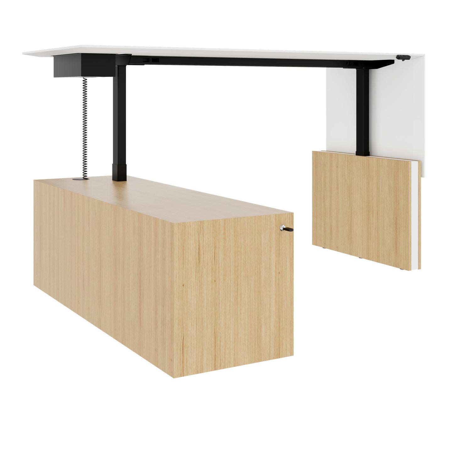MOTION 2 motor desk with sideboard | Electrically height adjustable, 2000 x 1800 mm, oak veneer