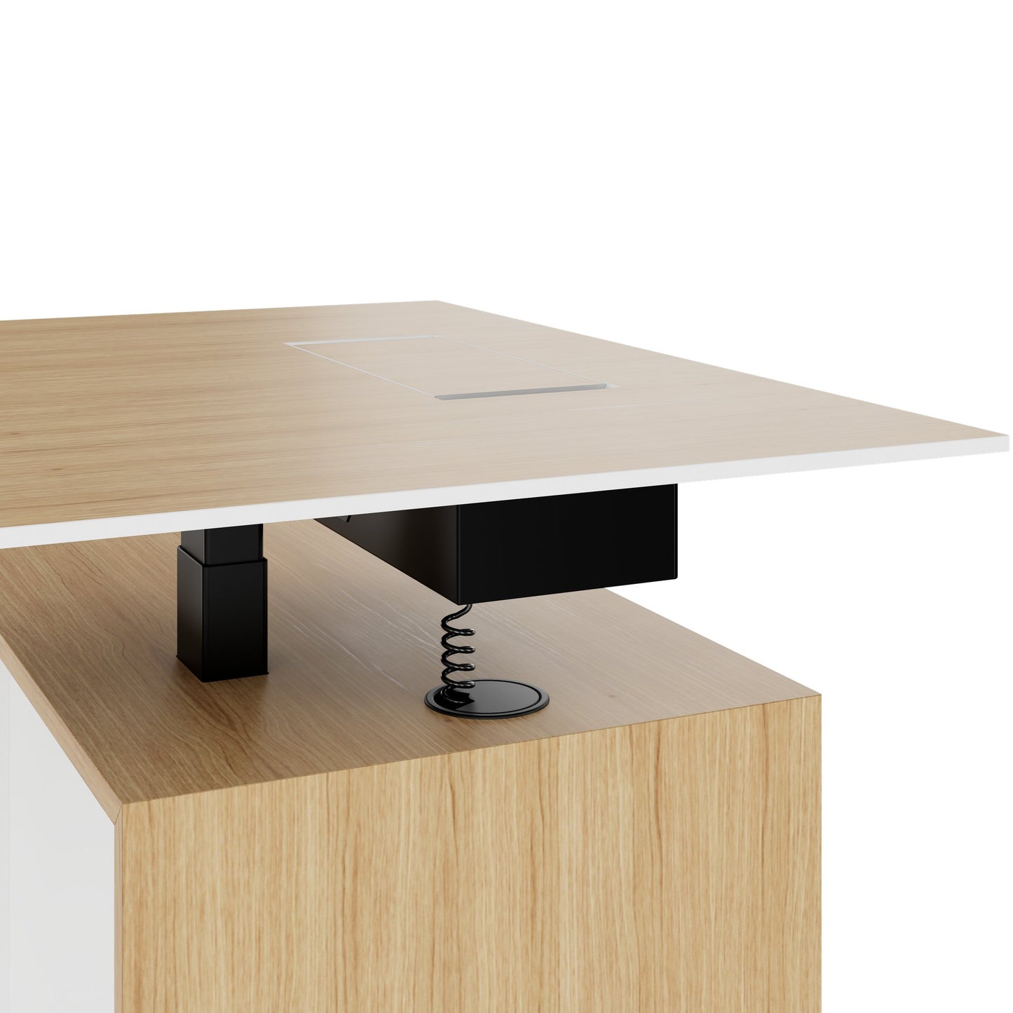 MOTION 2 motor desk with sideboard | Electrically height adjustable, 2000 x 1800 mm, oak veneer