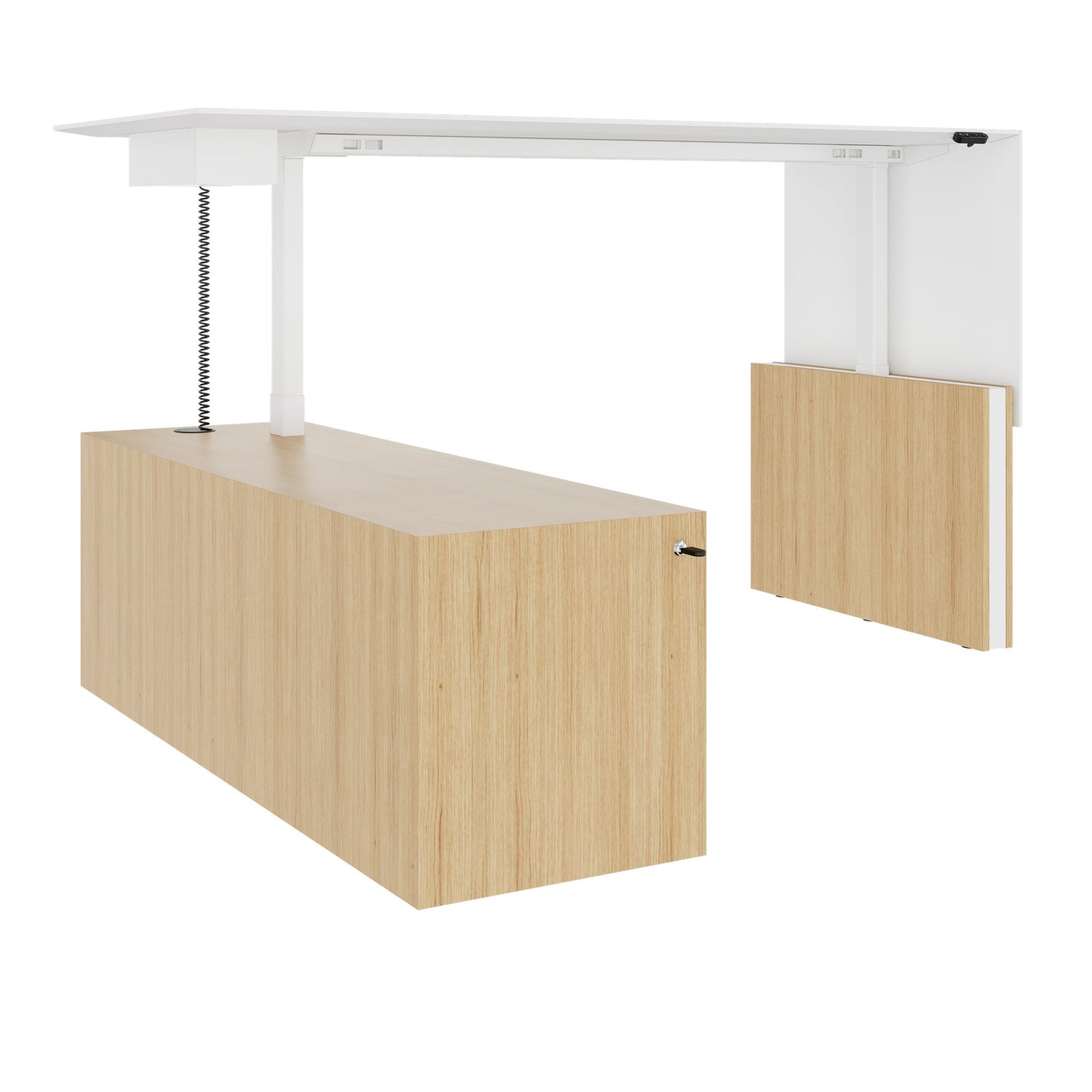 MOTION 2 motor desk with sideboard | Electrically height adjustable, 2000 x 1800 mm, oak veneer