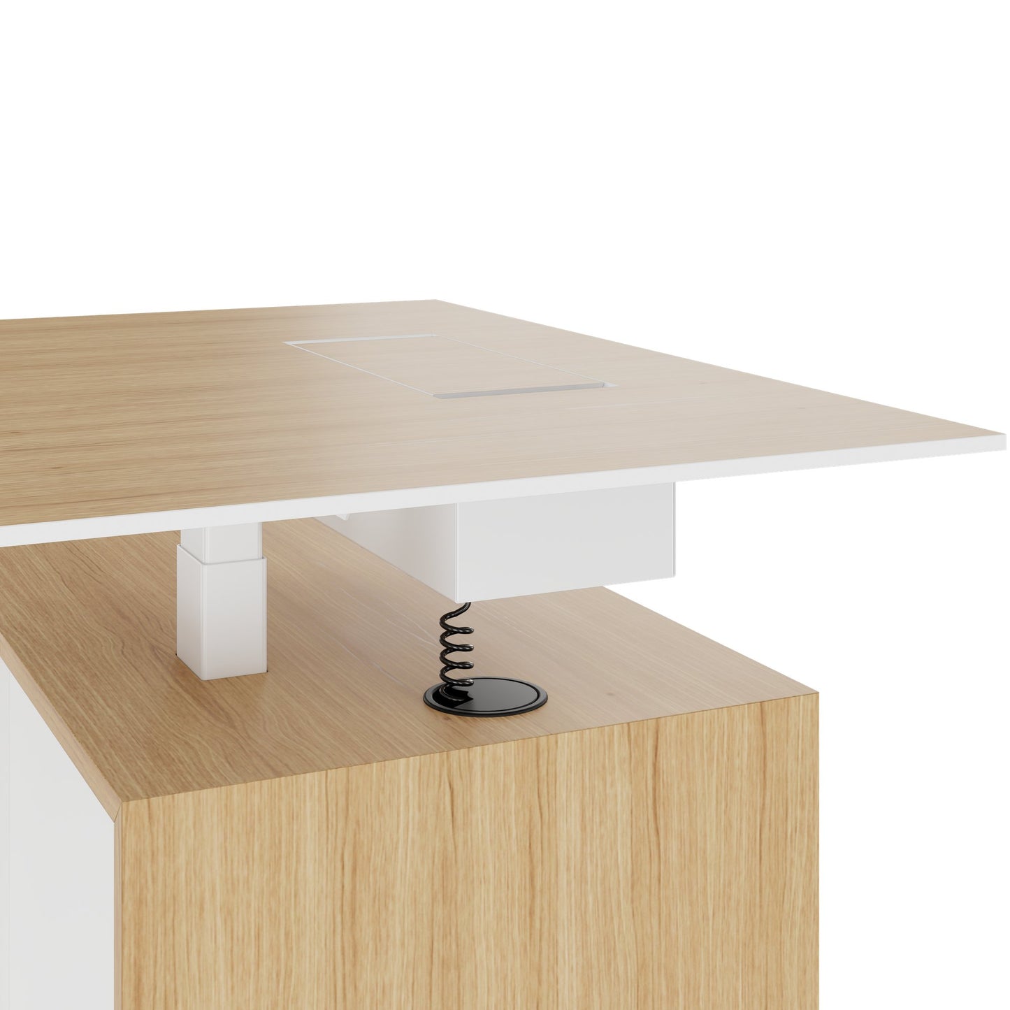 MOTION 2 motor desk with sideboard | Electrically height adjustable, 2000 x 1800 mm, oak veneer