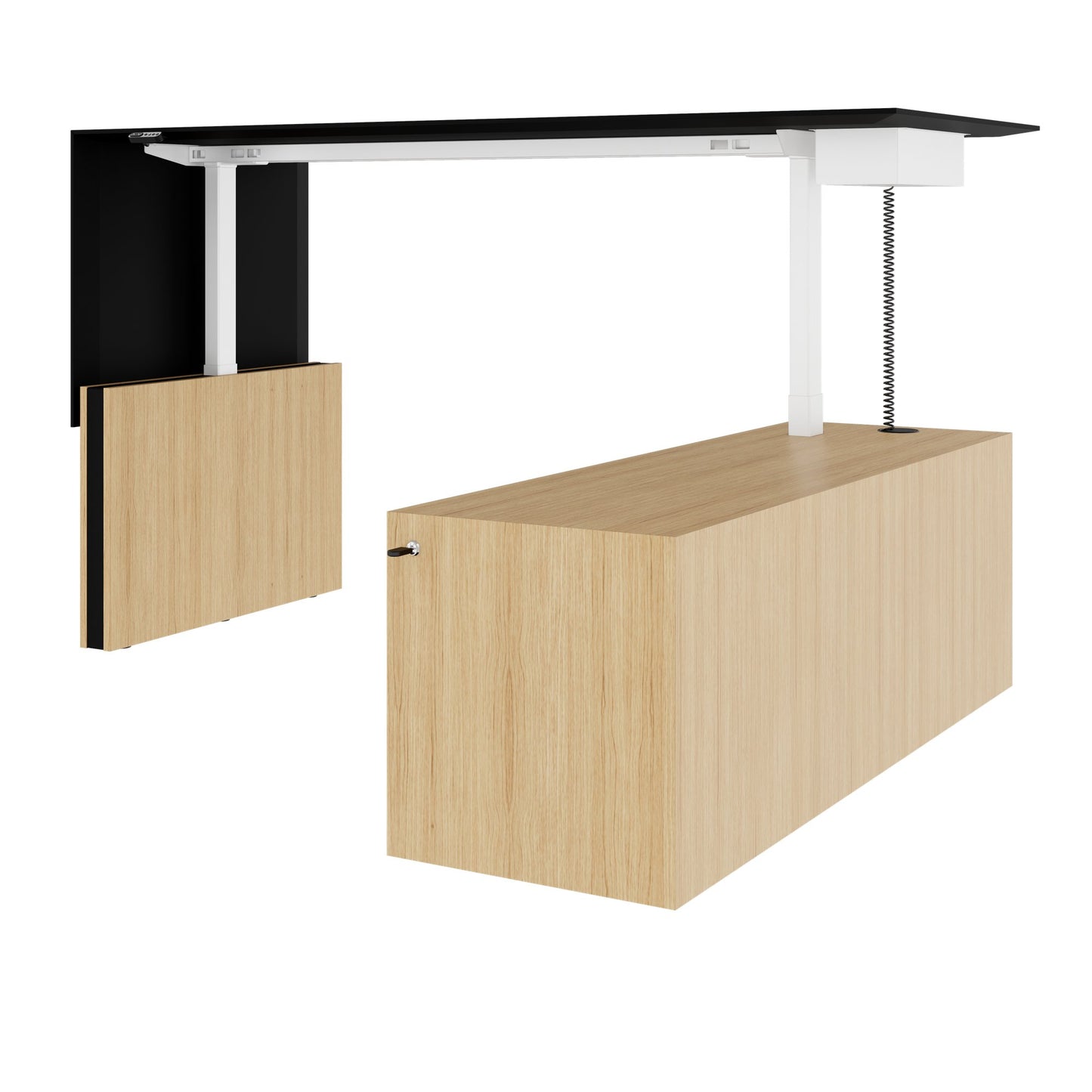 MOTION 2 motor desk with sideboard | Electrically height adjustable, 2000 x 1800 mm, oak veneer