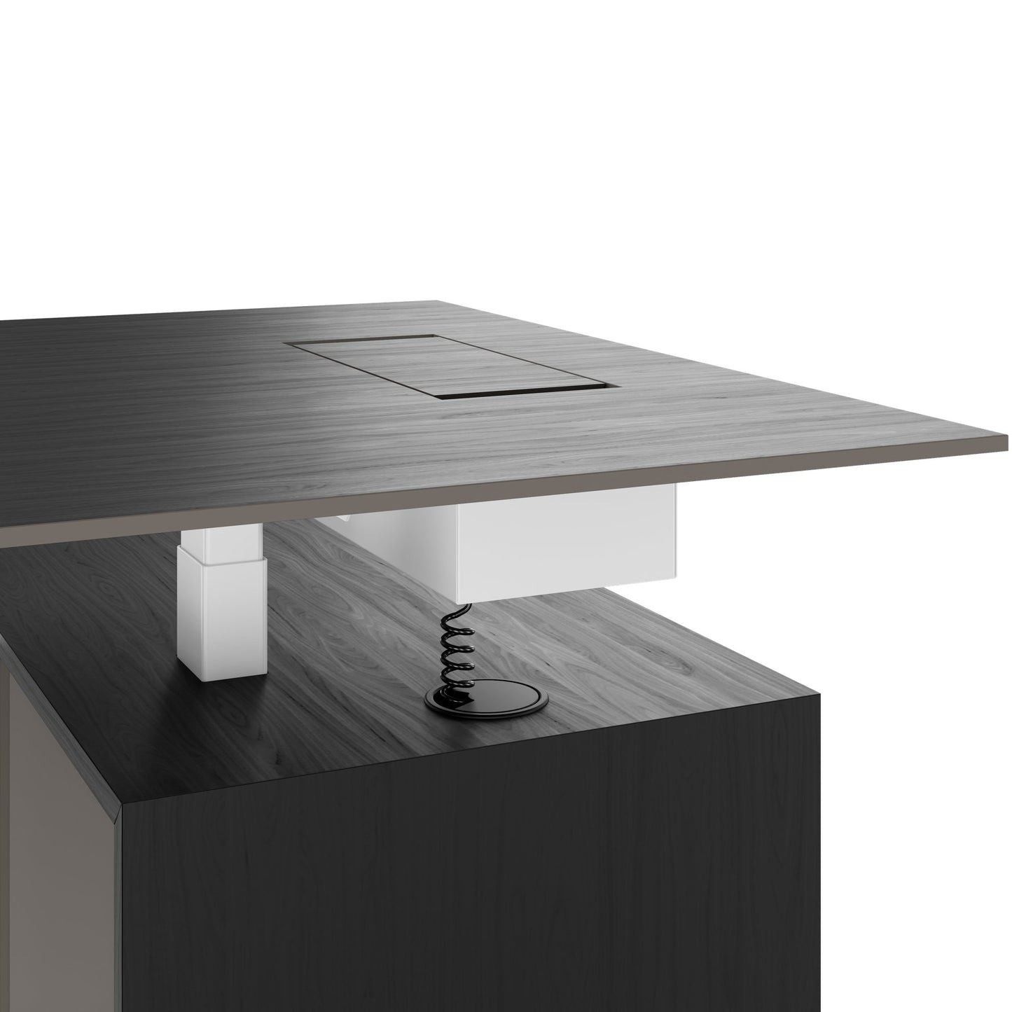 MOTION 2-Motoren-Schreibtisch mit Sideboard | Elektrisch höhenverstellbar, 2000 x 1800 mm, Esche Schwarz Furnier