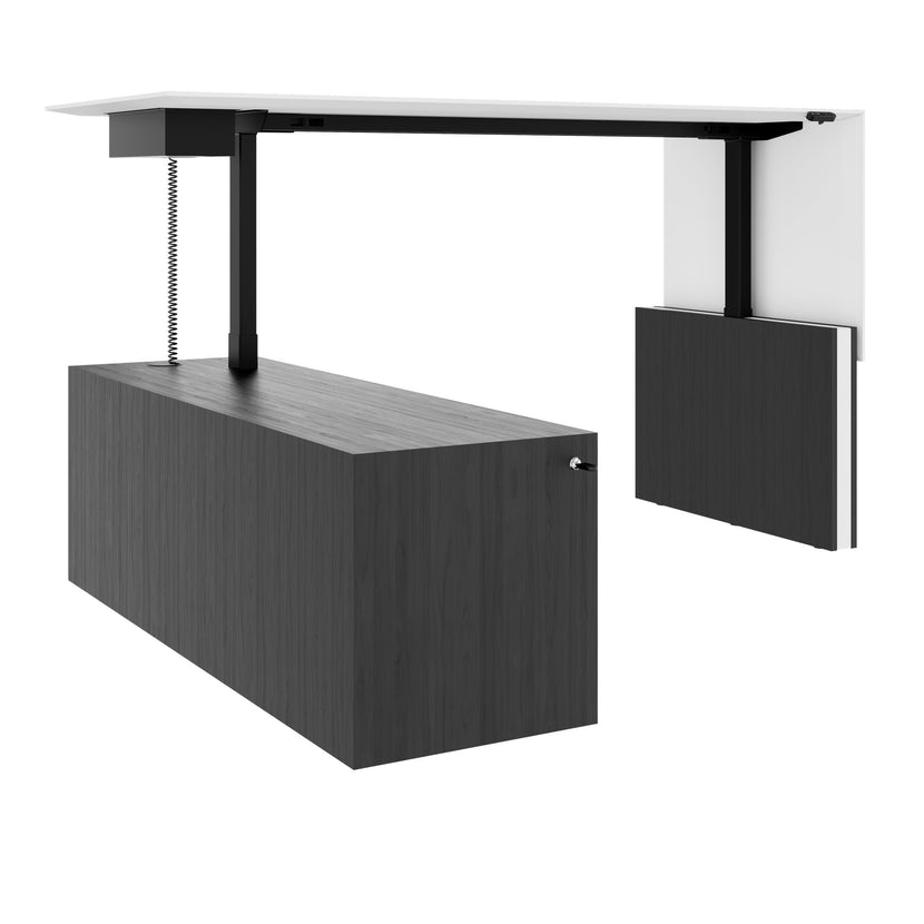MOTION 2-Motoren-Schreibtisch mit Sideboard | Elektrisch höhenverstellbar, 2000 x 1800 mm, Esche Schwarz Furnier