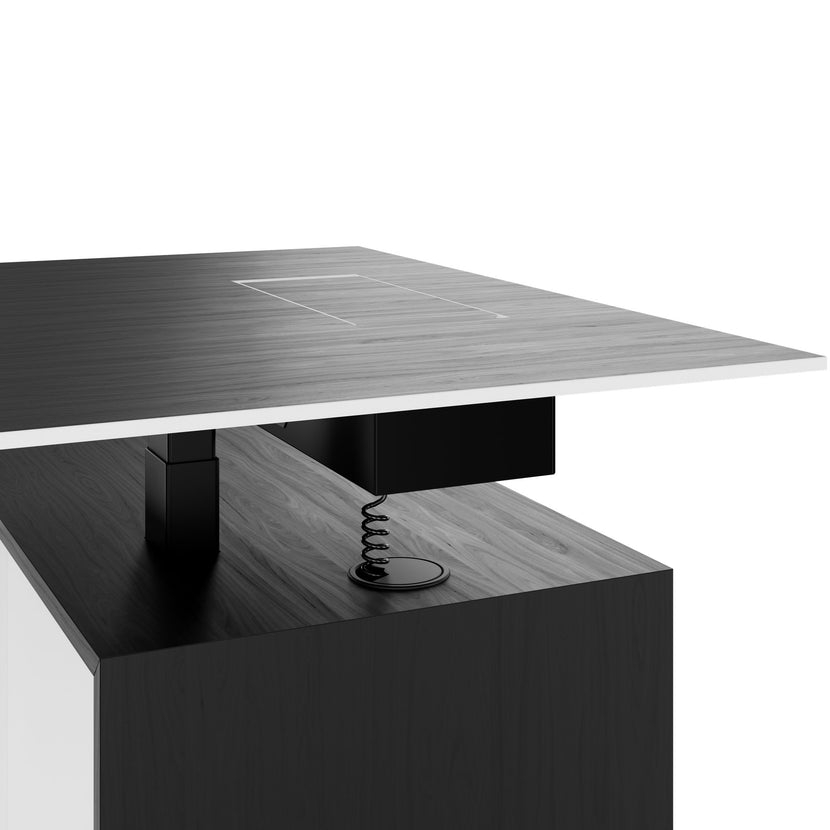 MOTION 2-Motoren-Schreibtisch mit Sideboard | Elektrisch höhenverstellbar, 2000 x 1800 mm, Esche Schwarz Furnier