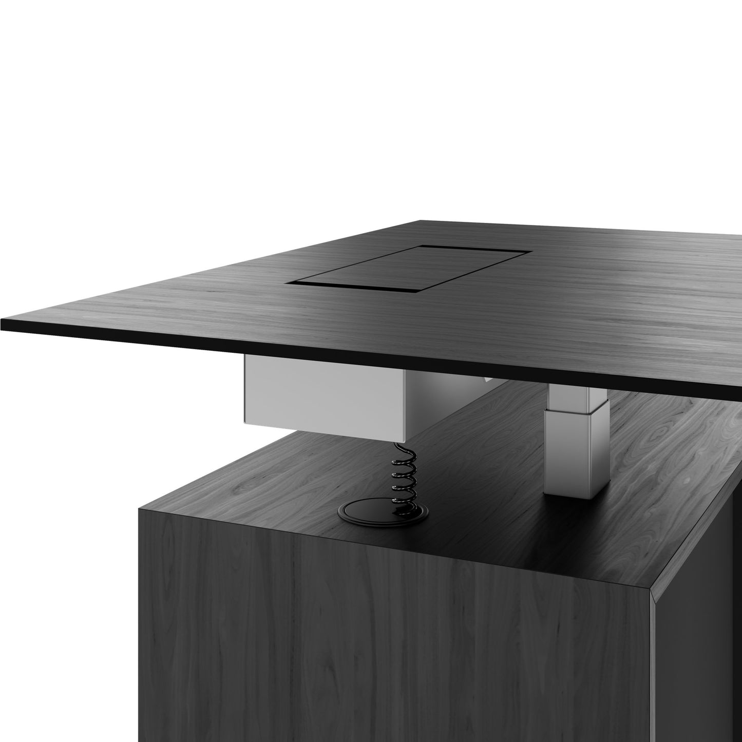 MOTION 2-Motoren-Schreibtisch mit Sideboard | Elektrisch höhenverstellbar, 2000 x 1800 mm, Esche Schwarz Furnier
