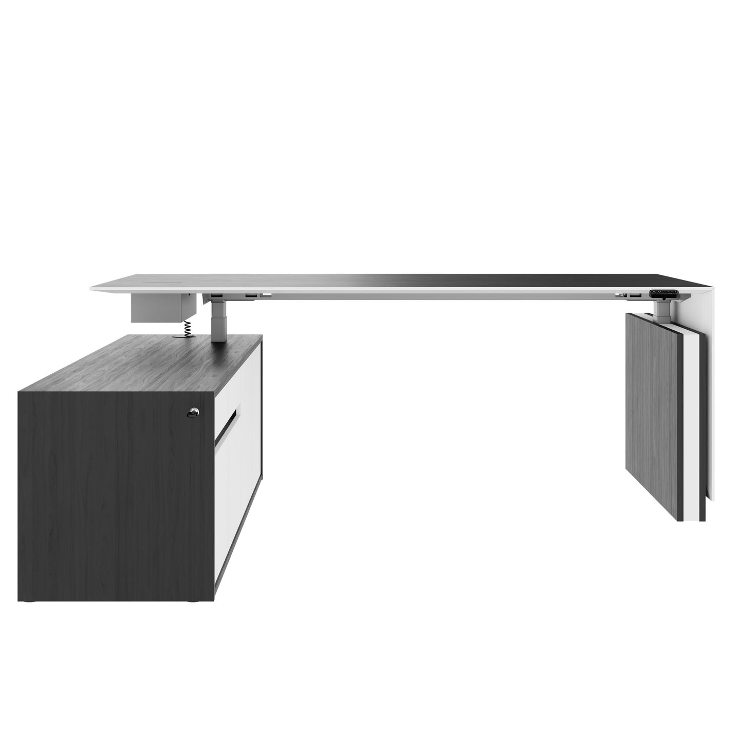 MOTION 2-Motoren-Schreibtisch mit Sideboard | Elektrisch höhenverstellbar, 2000 x 1800 mm, Esche Schwarz Furnier