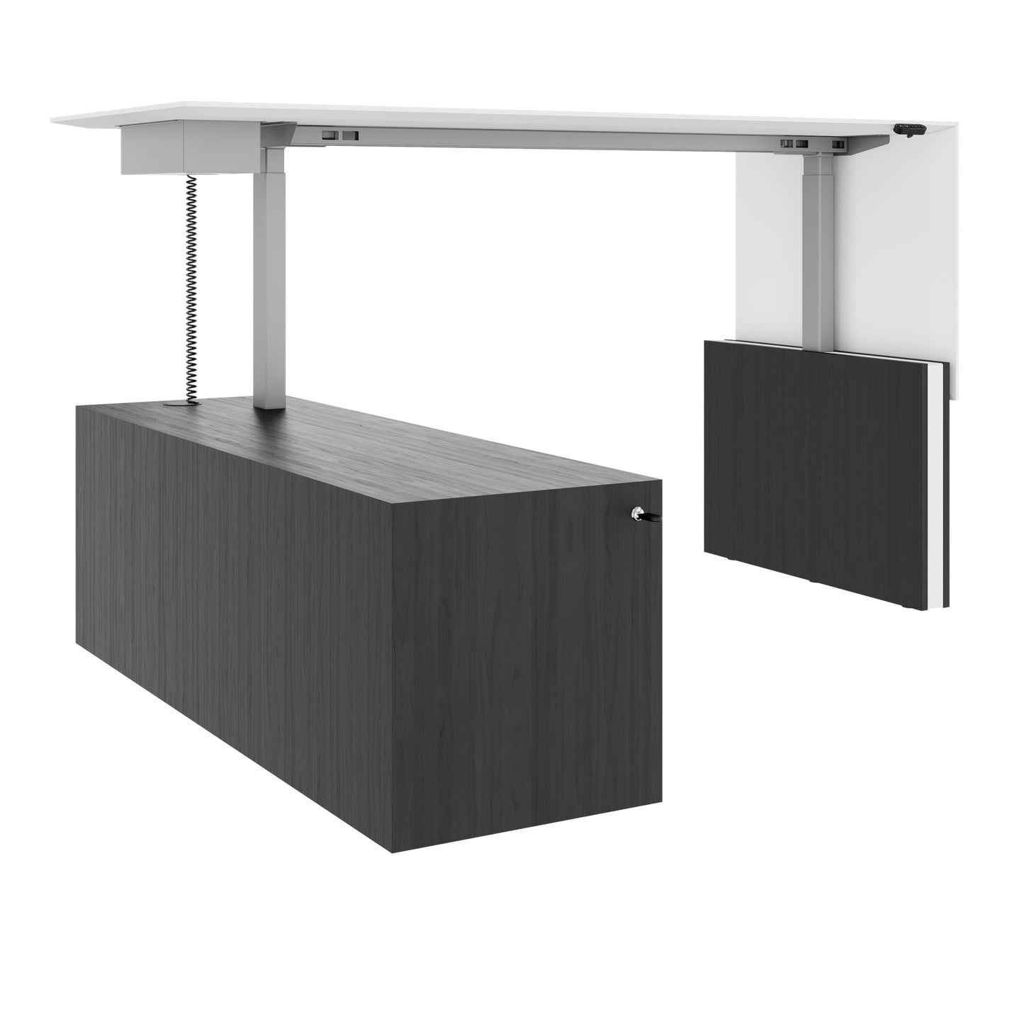MOTION 2-Motoren-Schreibtisch mit Sideboard | Elektrisch höhenverstellbar, 2000 x 1800 mm, Esche Schwarz Furnier