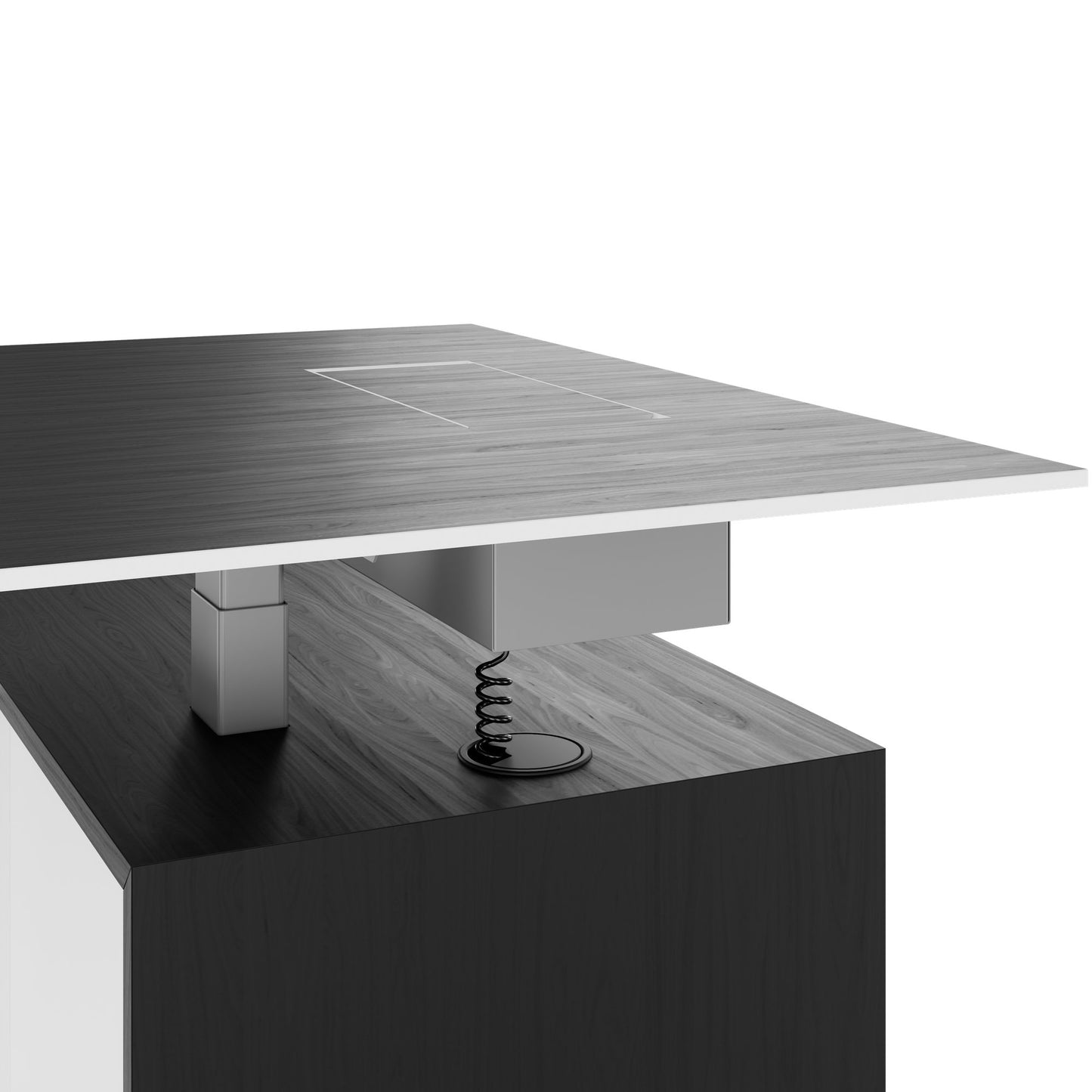 MOTION 2-Motoren-Schreibtisch mit Sideboard | Elektrisch höhenverstellbar, 2000 x 1800 mm, Esche Schwarz Furnier