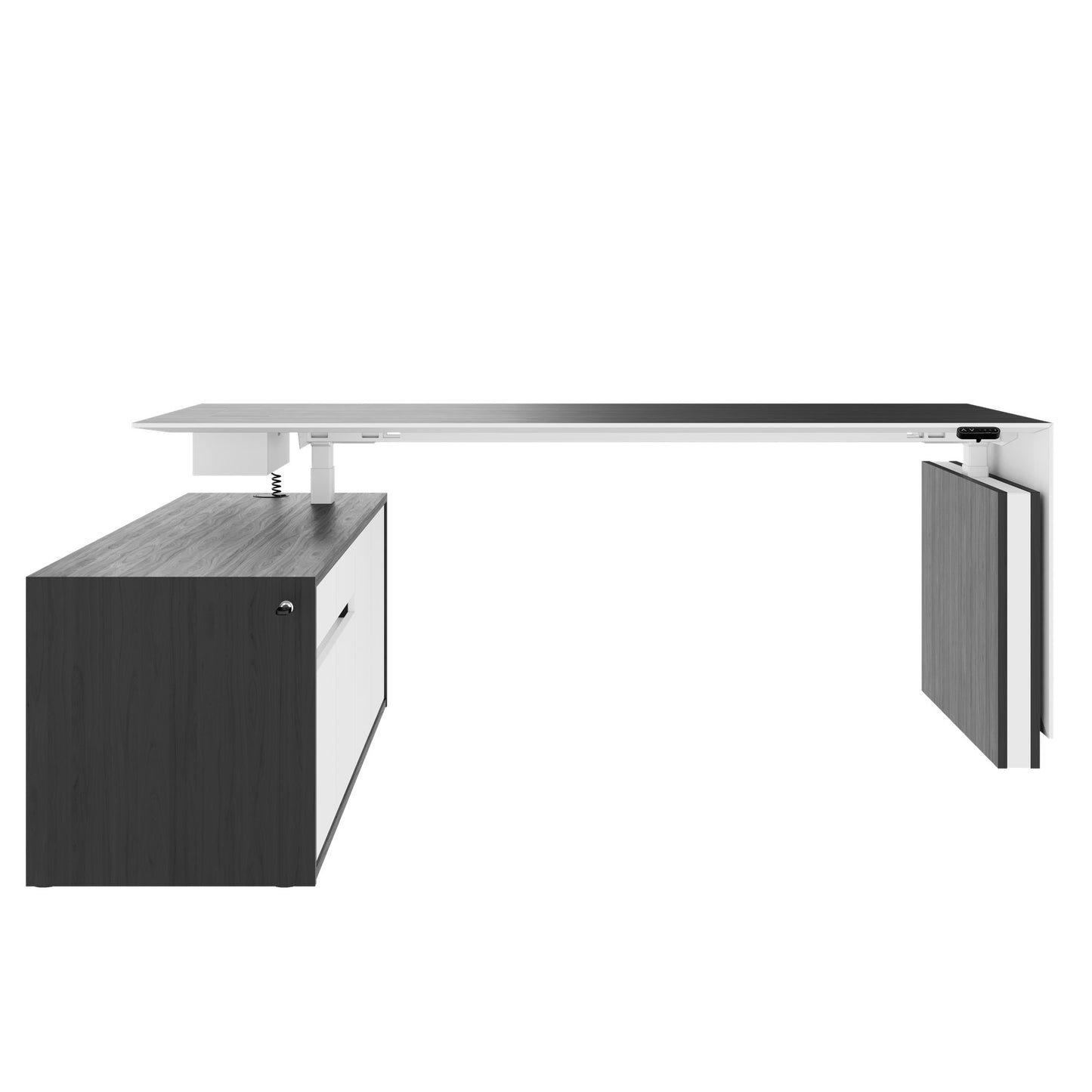 MOTION 2-Motoren-Schreibtisch mit Sideboard | Elektrisch höhenverstellbar, 2000 x 1800 mm, Esche Schwarz Furnier