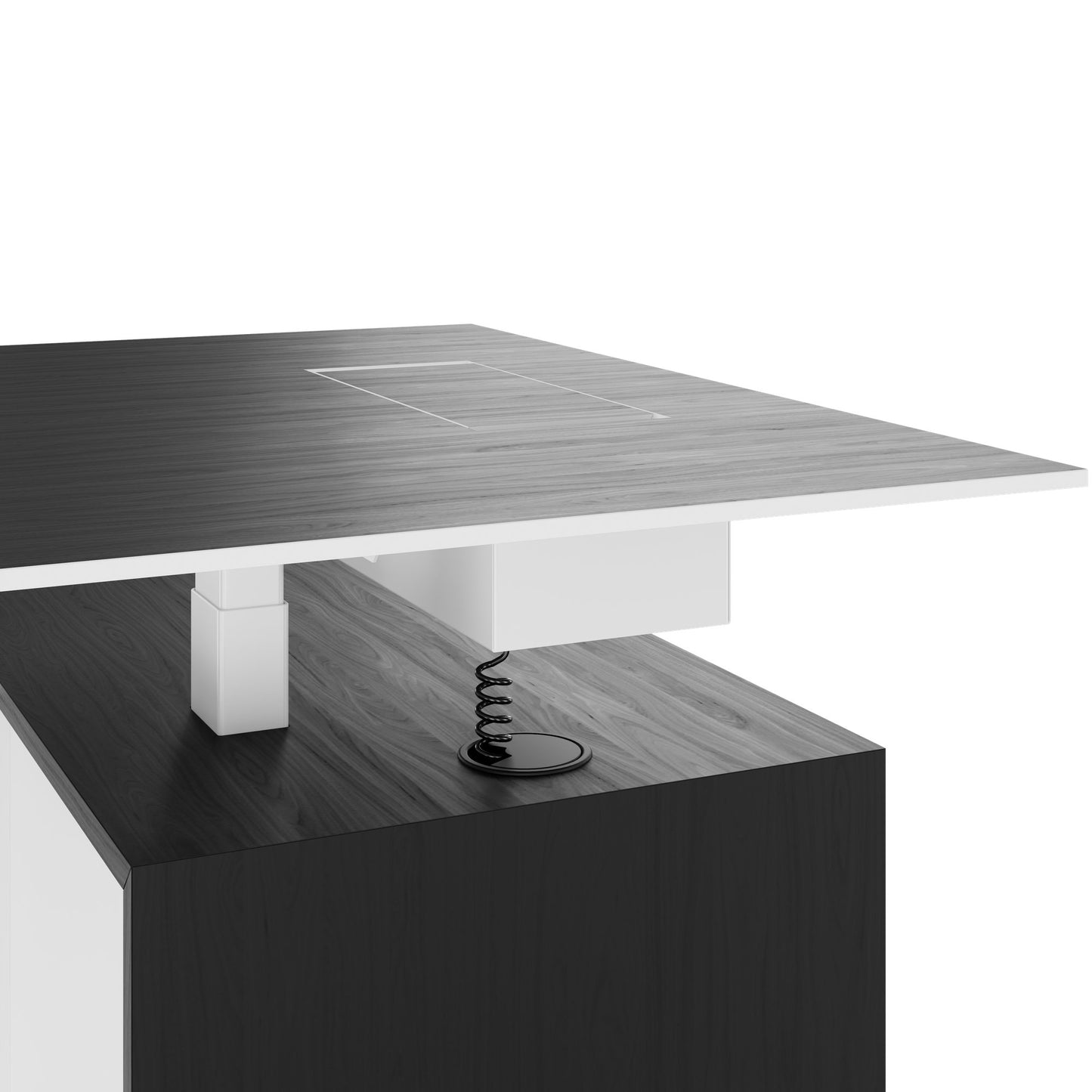 MOTION 2-Motoren-Schreibtisch mit Sideboard | Elektrisch höhenverstellbar, 2000 x 1800 mm, Esche Schwarz Furnier