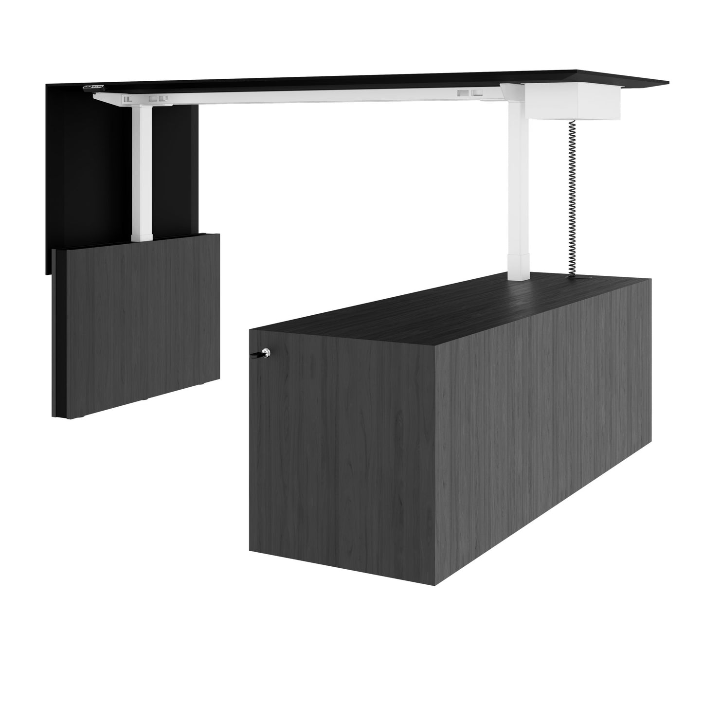 MOTION 2-Motoren-Schreibtisch mit Sideboard | Elektrisch höhenverstellbar, 2000 x 1800 mm, Esche Schwarz Furnier