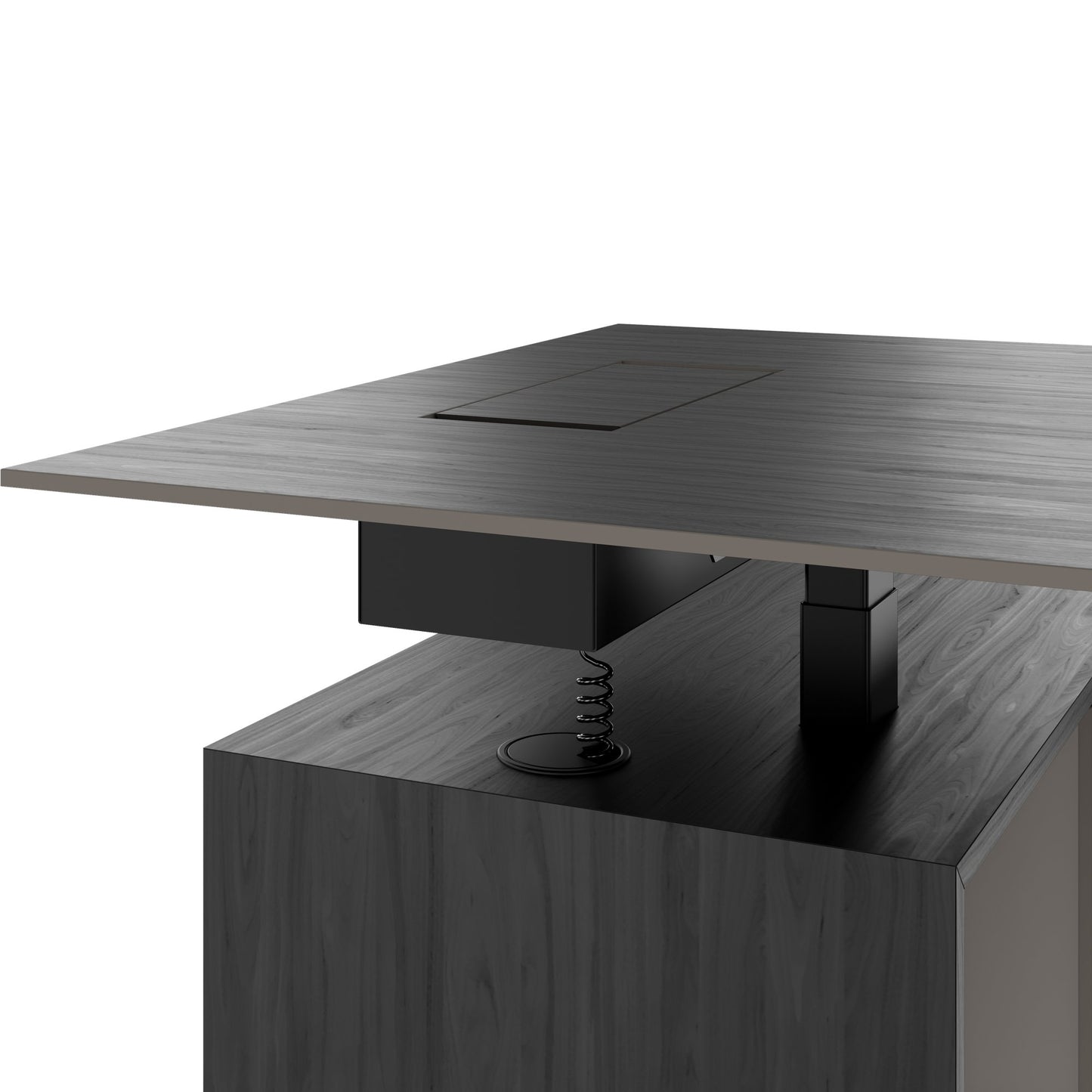 MOTION 2-Motoren-Schreibtisch mit Sideboard | Elektrisch höhenverstellbar, 2000 x 1800 mm, Esche Schwarz Furnier