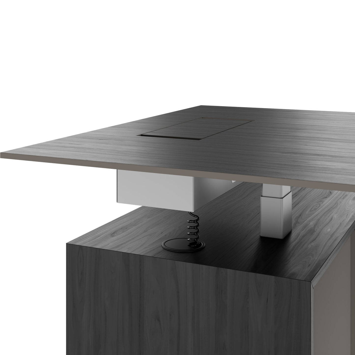 MOTION 2-Motoren-Schreibtisch mit Sideboard | Elektrisch höhenverstellbar, 2000 x 1800 mm, Esche Schwarz Furnier