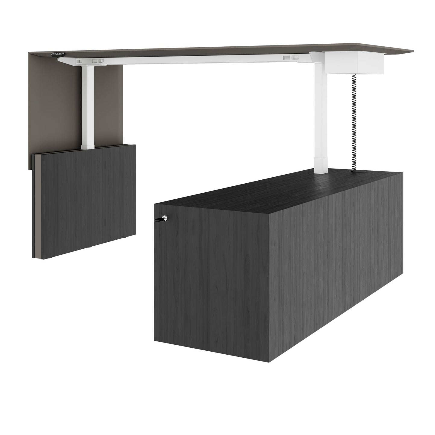 MOTION 2-Motoren-Schreibtisch mit Sideboard | Elektrisch höhenverstellbar, 2000 x 1800 mm, Esche Schwarz Furnier