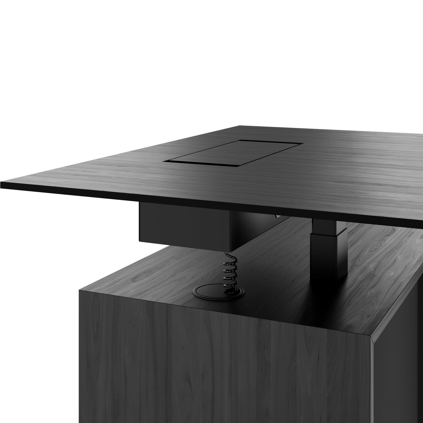 MOTION 2-Motoren-Schreibtisch mit Sideboard | Elektrisch höhenverstellbar, 2000 x 1800 mm, Esche Schwarz Furnier