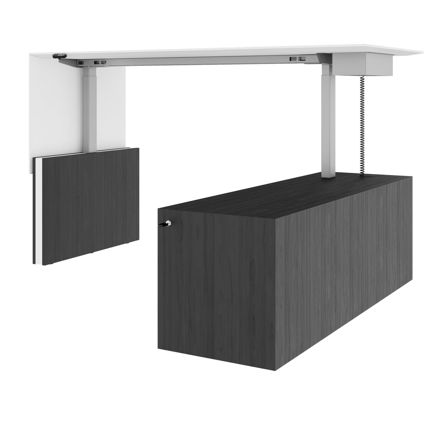 MOTION 2-Motoren-Schreibtisch mit Sideboard | Elektrisch höhenverstellbar, 2000 x 1800 mm, Esche Schwarz Furnier