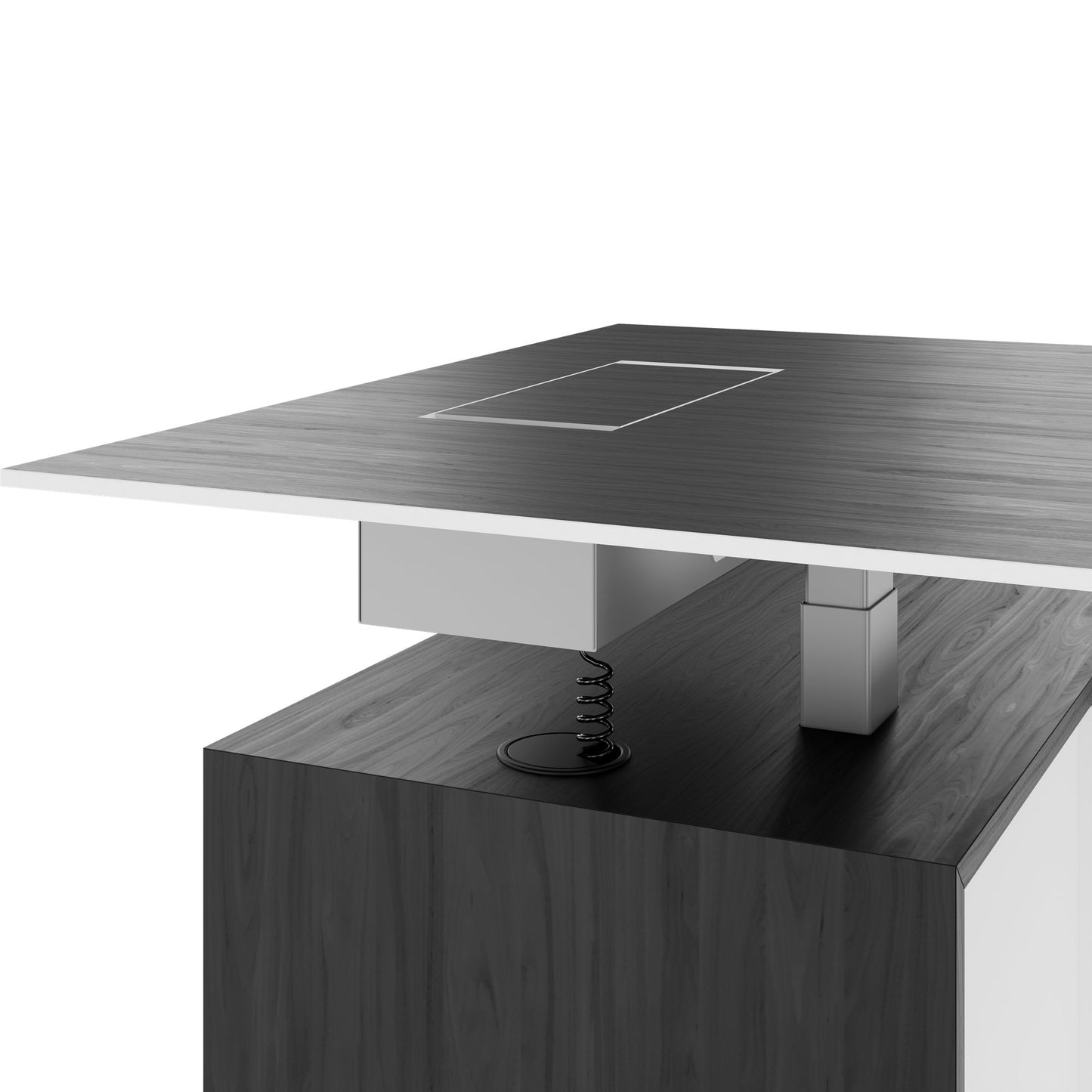 MOTION 2-Motoren-Schreibtisch mit Sideboard | Elektrisch höhenverstellbar, 2000 x 1800 mm, Esche Schwarz Furnier