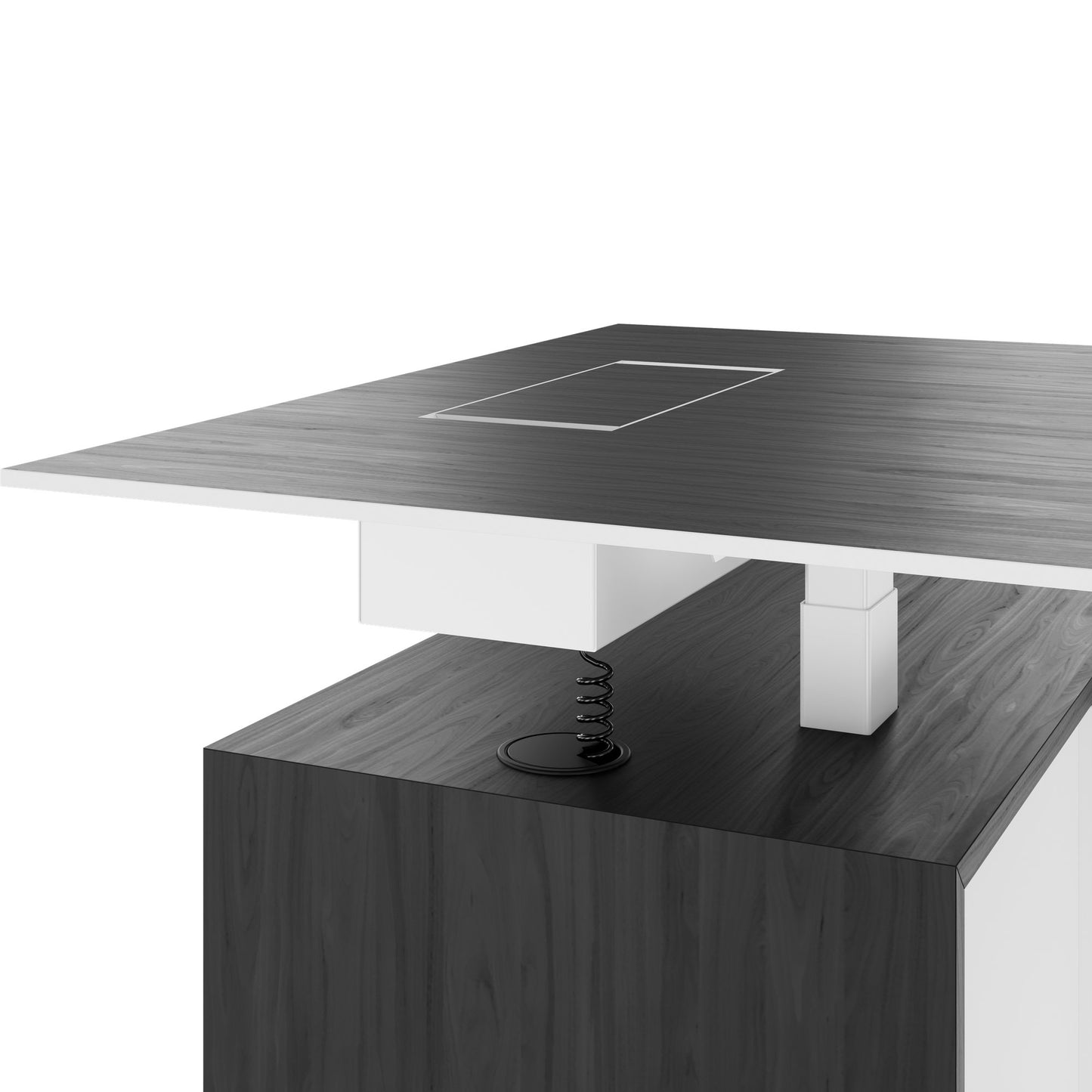 MOTION 2-Motoren-Schreibtisch mit Sideboard | Elektrisch höhenverstellbar, 2000 x 1800 mm, Esche Schwarz Furnier