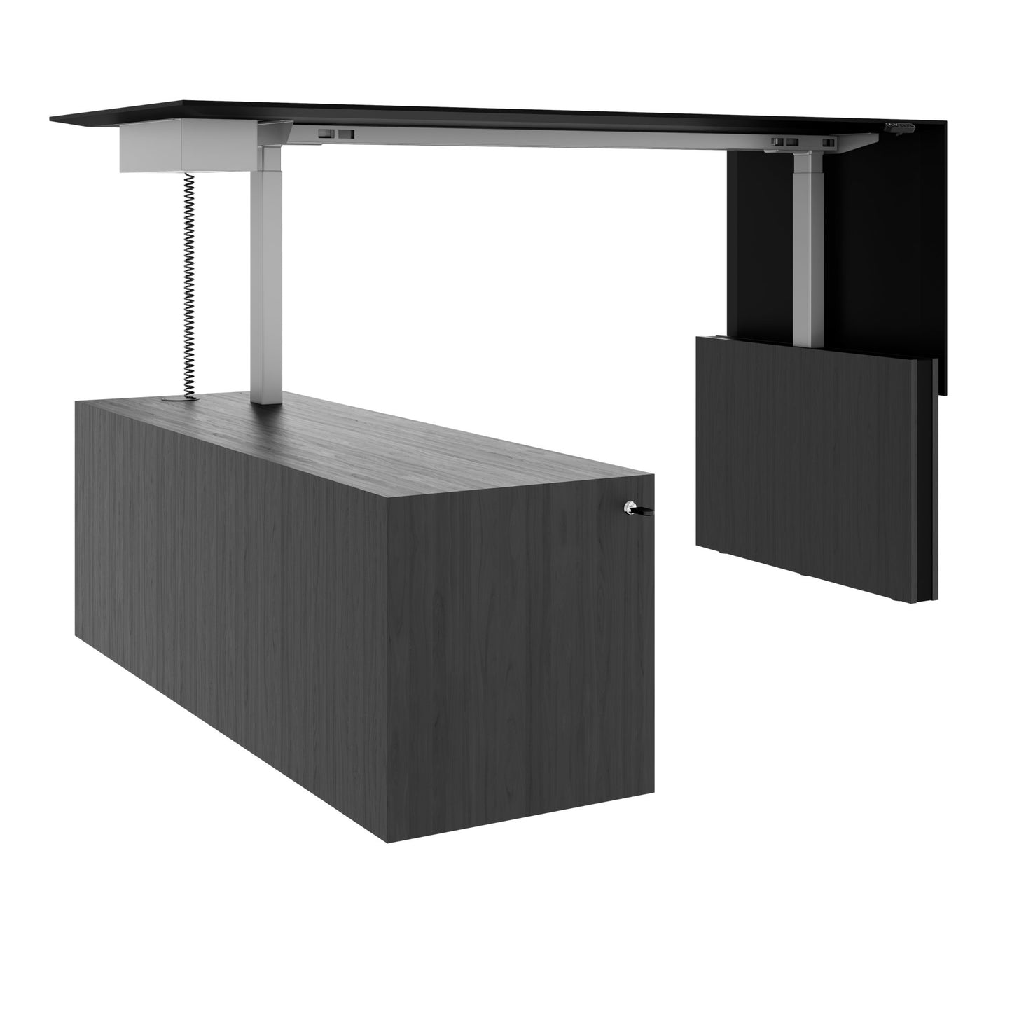 MOTION 2-Motoren-Schreibtisch mit Sideboard | Elektrisch höhenverstellbar, 2000 x 1800 mm, Esche Schwarz Furnier