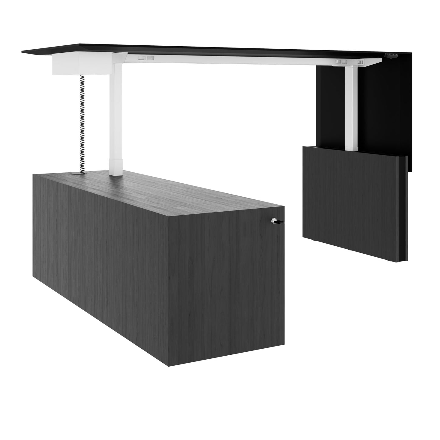 MOTION 2-Motoren-Schreibtisch mit Sideboard | Elektrisch höhenverstellbar, 2000 x 1800 mm, Esche Schwarz Furnier