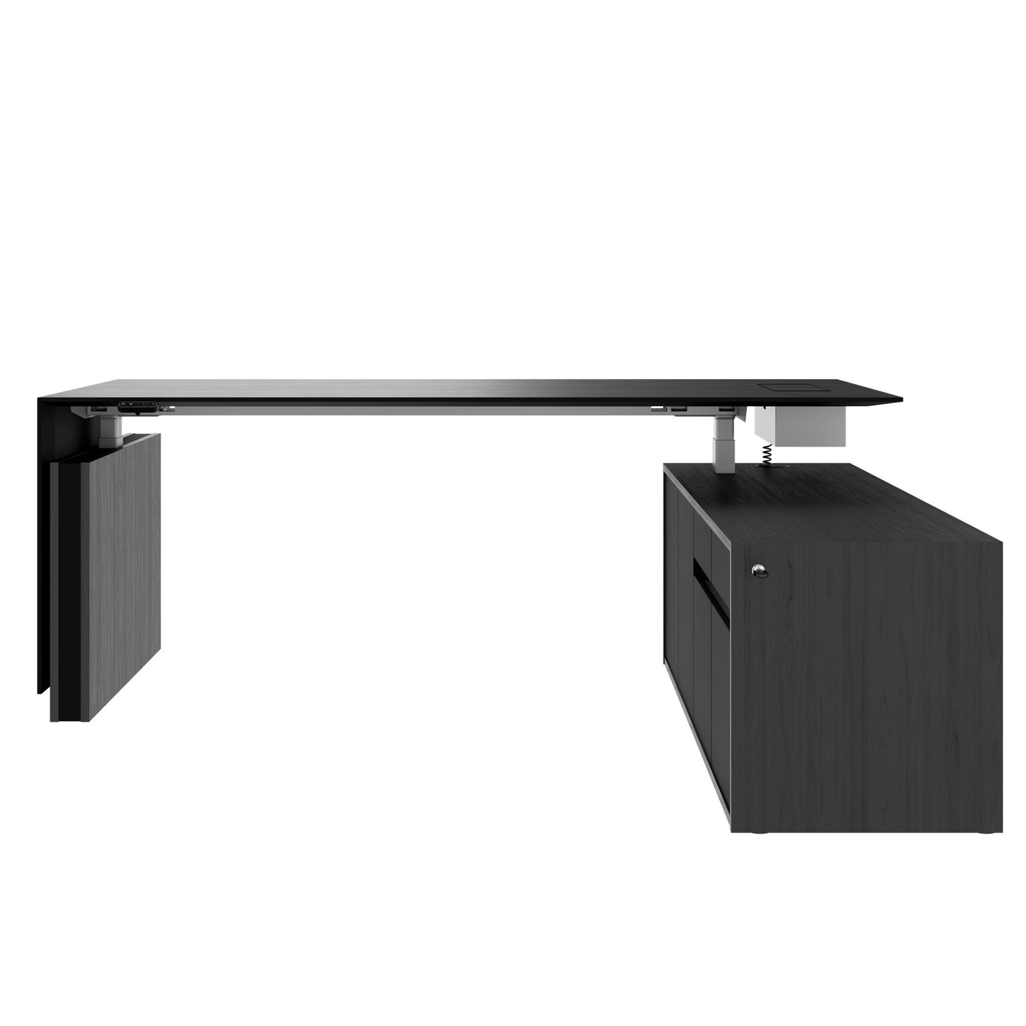 MOTION 2-Motoren-Schreibtisch mit Sideboard | Elektrisch höhenverstellbar, 2000 x 1800 mm, Esche Schwarz Furnier