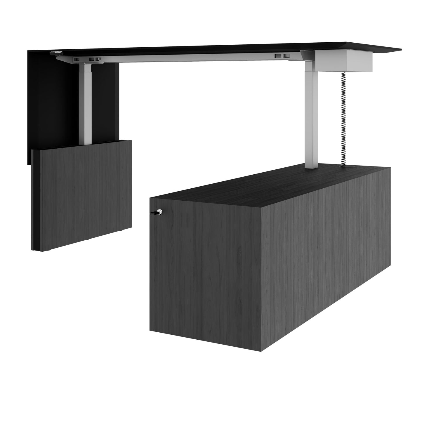 MOTION 2-Motoren-Schreibtisch mit Sideboard | Elektrisch höhenverstellbar, 2000 x 1800 mm, Esche Schwarz Furnier