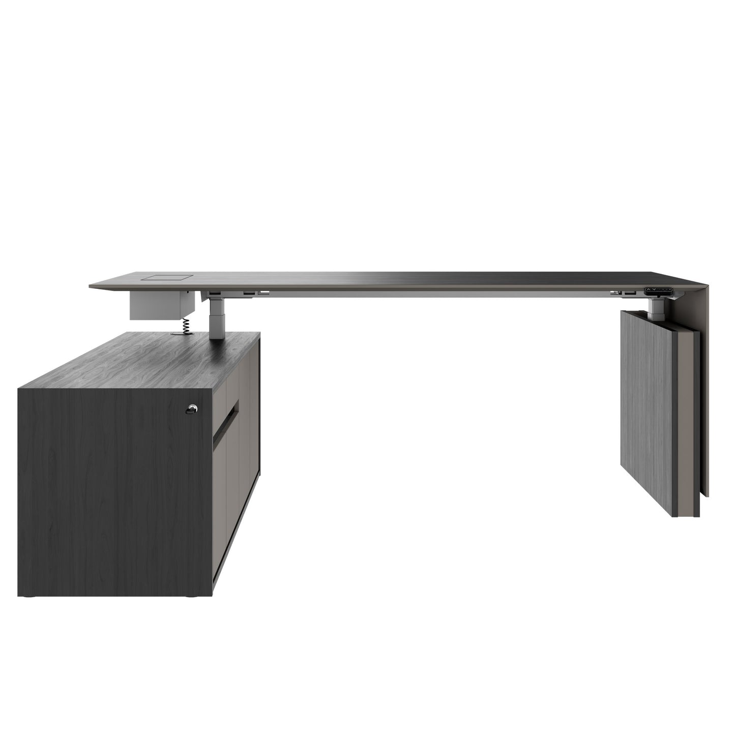 MOTION 2-Motoren-Schreibtisch mit Sideboard | Elektrisch höhenverstellbar, 2000 x 1800 mm, Esche Schwarz Furnier