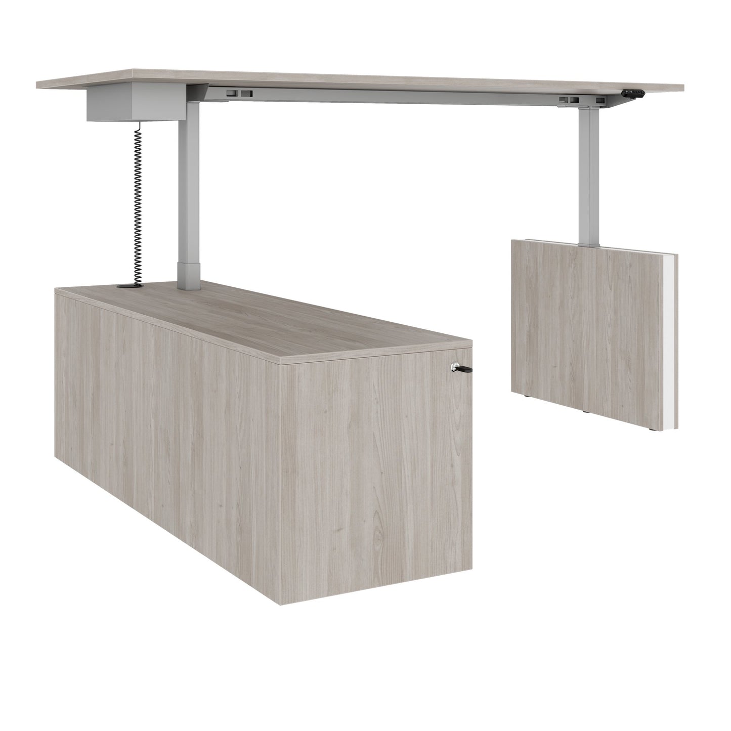 MOTION 2 motor desk with sideboard | Electrically height adjustable, 2000 x 1800 mm, gray northern oak