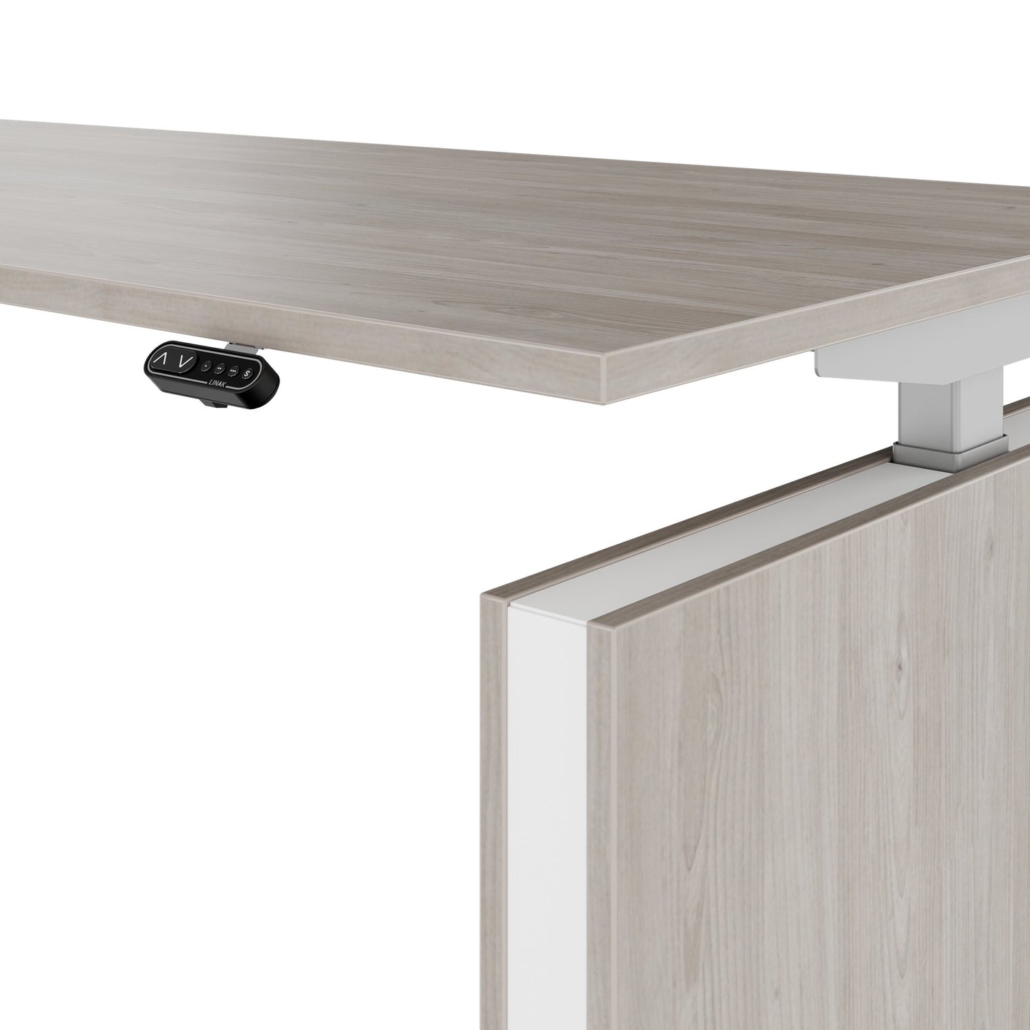 MOTION 2 motor desk with sideboard | Electrically height adjustable, 2000 x 1800 mm, gray northern oak
