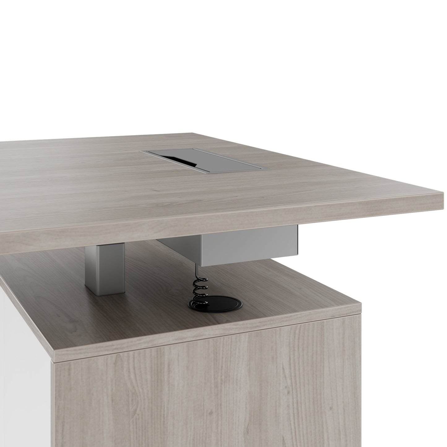 MOTION 2 motor desk with sideboard | Electrically height adjustable, 2000 x 1800 mm, gray northern oak