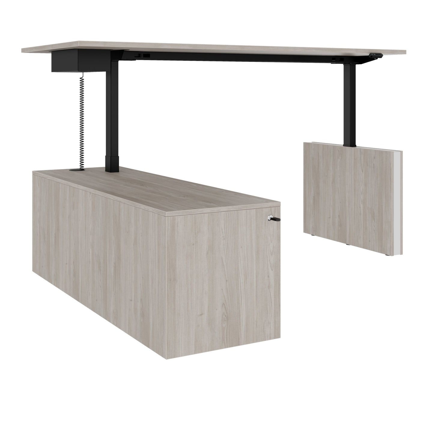 MOTION 2 motor desk with sideboard | Electrically height adjustable, 2000 x 1800 mm, gray northern oak