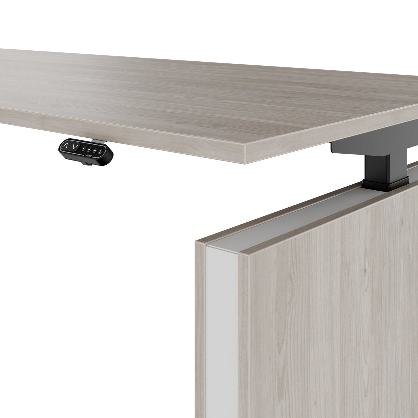 MOTION 2 motor desk with sideboard | Electrically height adjustable, 2000 x 1800 mm, gray northern oak