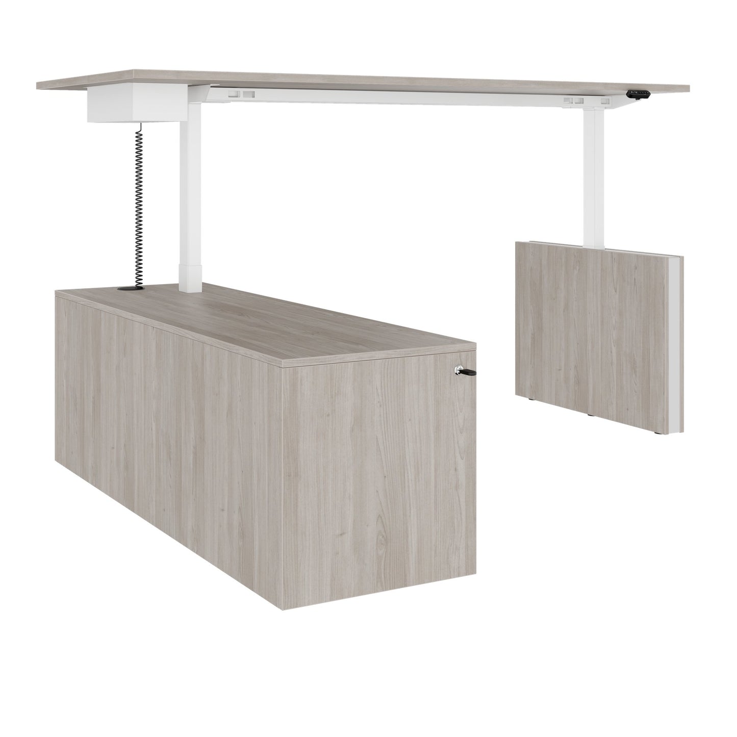 MOTION 2 motor desk with sideboard | Electrically height adjustable, 2000 x 1800 mm, gray northern oak