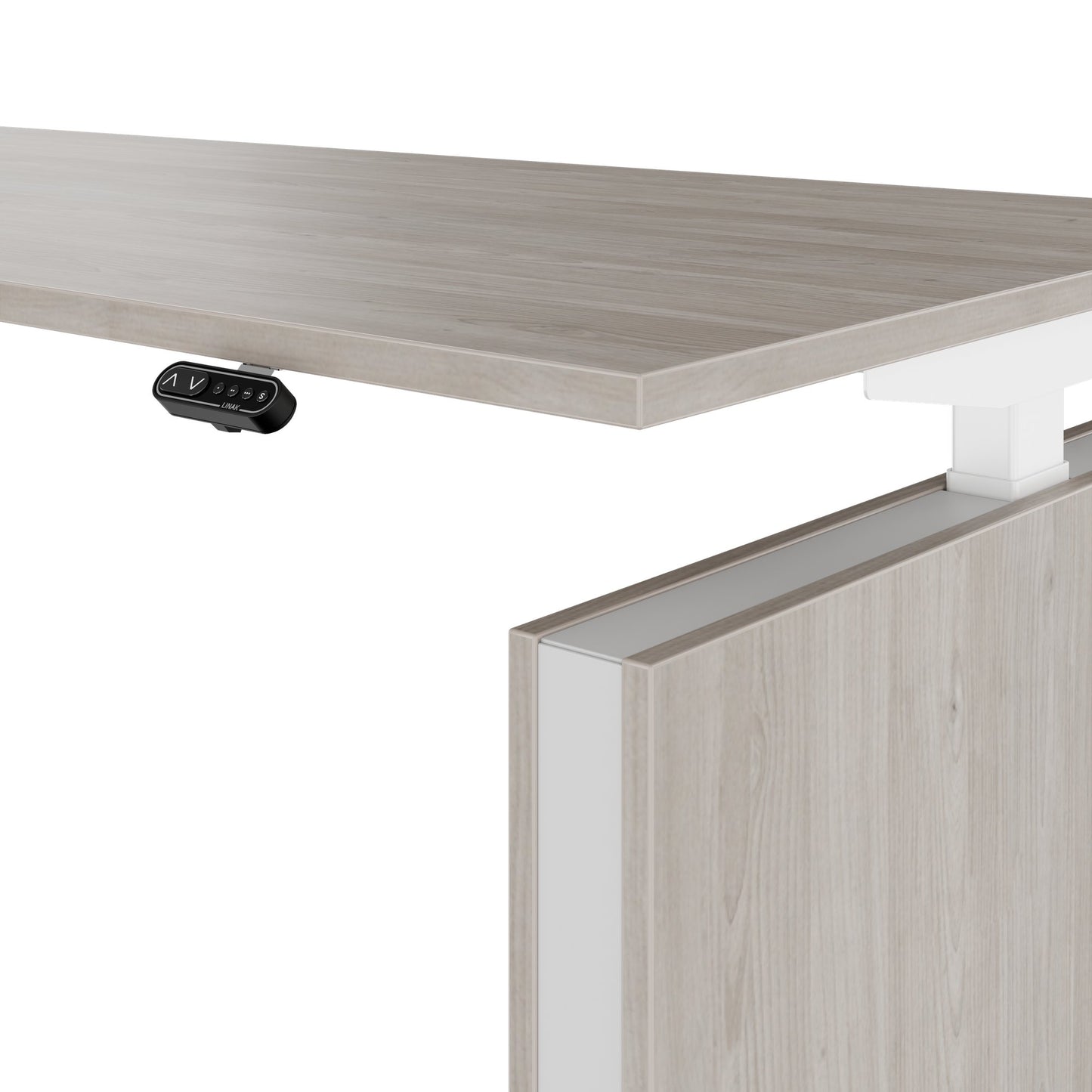 MOTION 2 motor desk with sideboard | Electrically height adjustable, 2000 x 1800 mm, gray northern oak