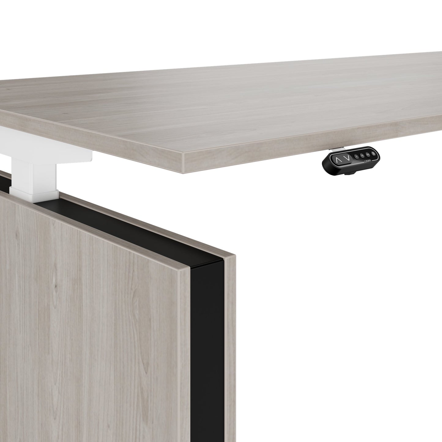 MOTION 2 motor desk with sideboard | Electrically height adjustable, 2000 x 1800 mm, gray northern oak
