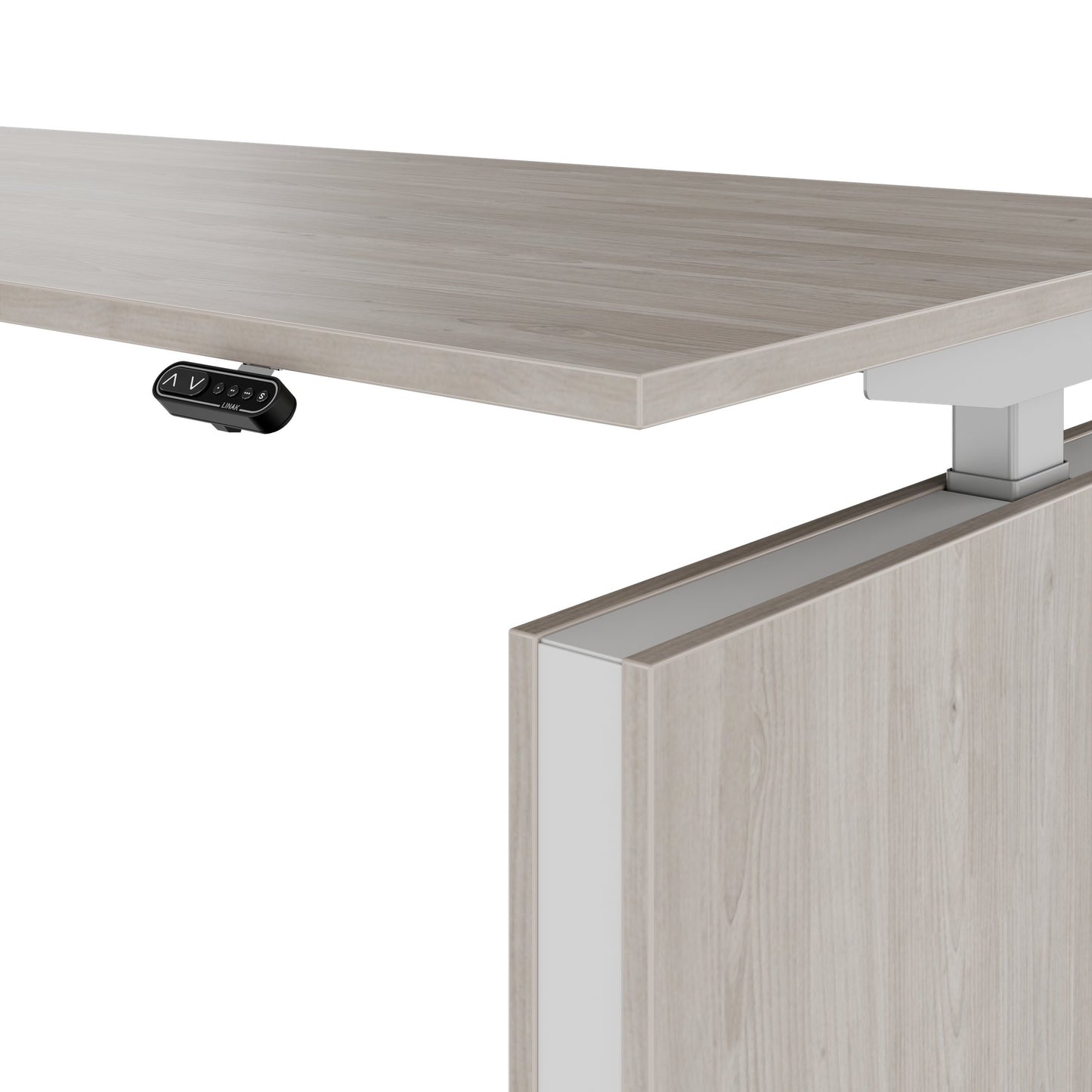 MOTION 2 motor desk with sideboard | Electrically height adjustable, 2000 x 1800 mm, gray northern oak