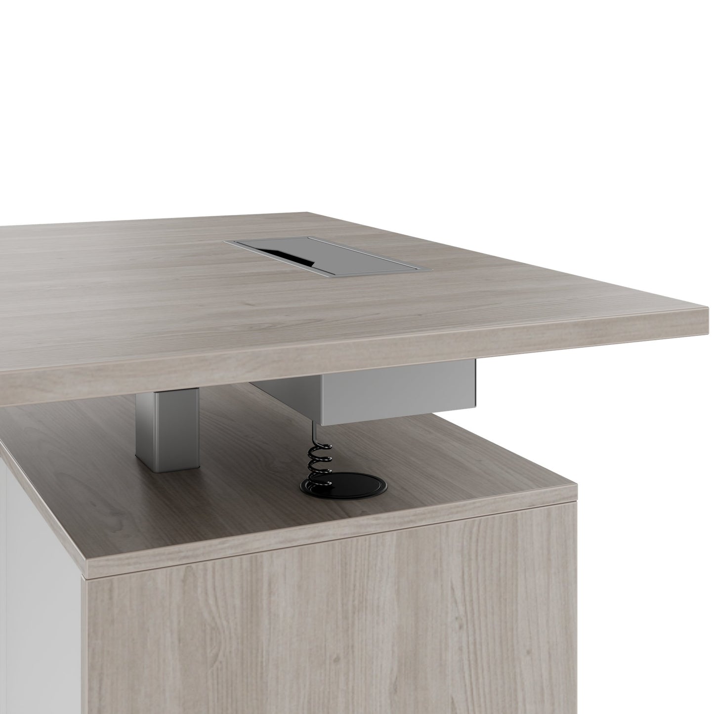 MOTION 2 motor desk with sideboard | Electrically height adjustable, 2000 x 1800 mm, gray northern oak