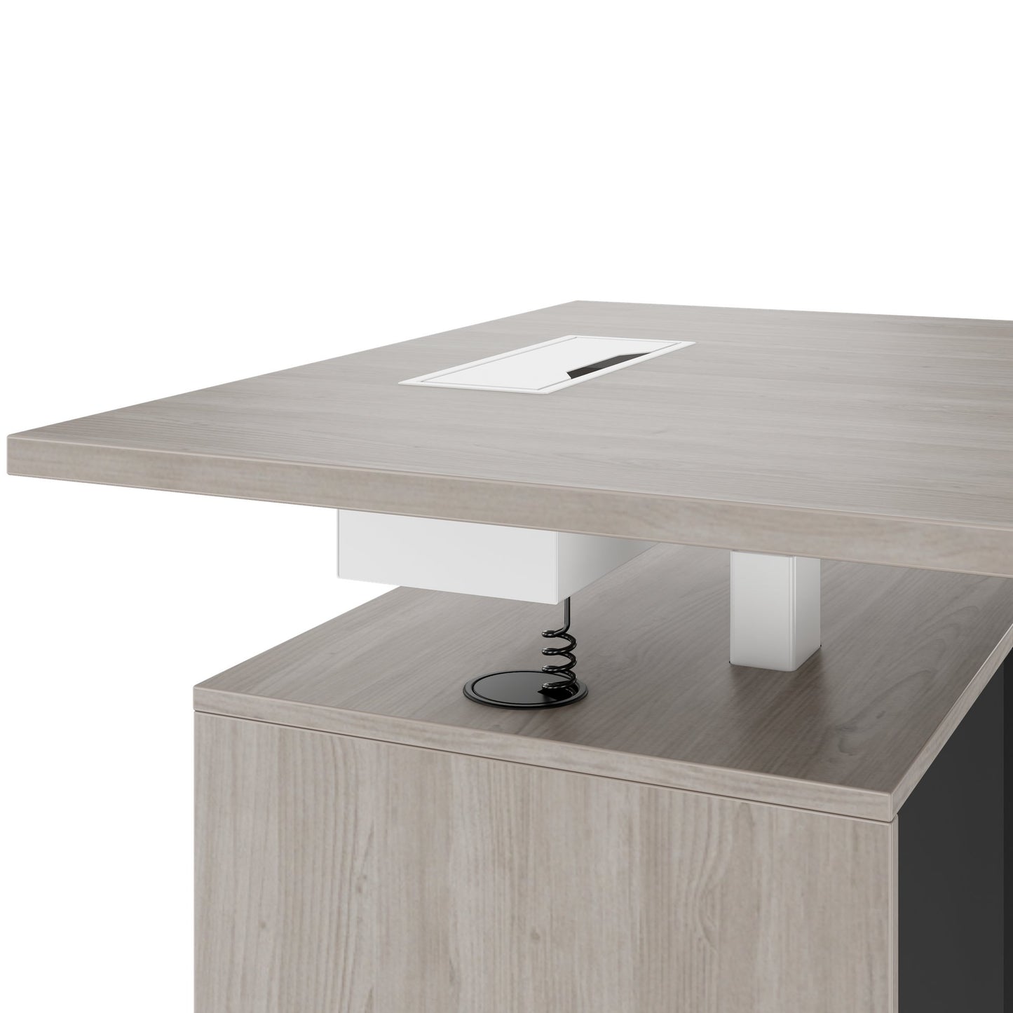 MOTION 2 motor desk with sideboard | Electrically height adjustable, 2000 x 1800 mm, gray northern oak