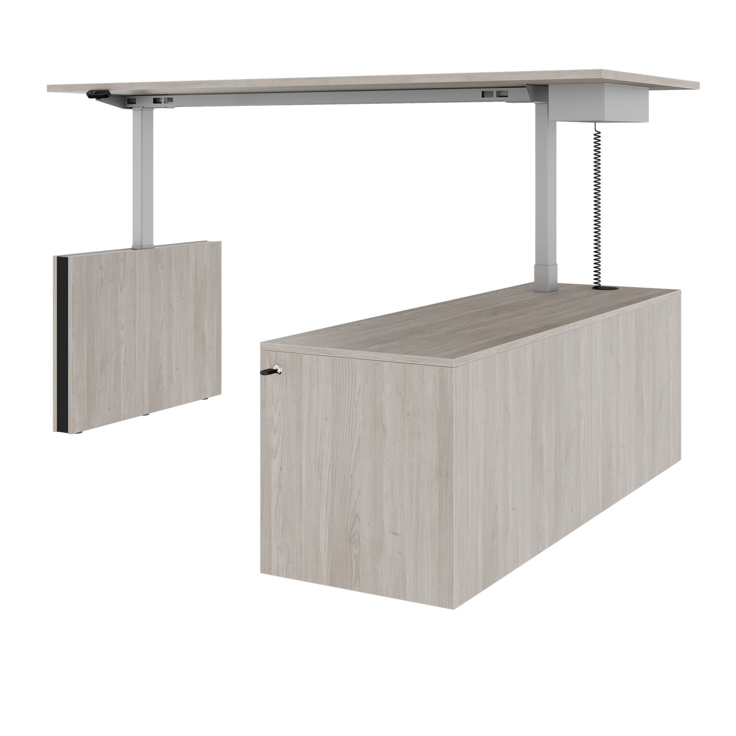 MOTION 2 motor desk with sideboard | Electrically height adjustable, 2000 x 1800 mm, gray northern oak