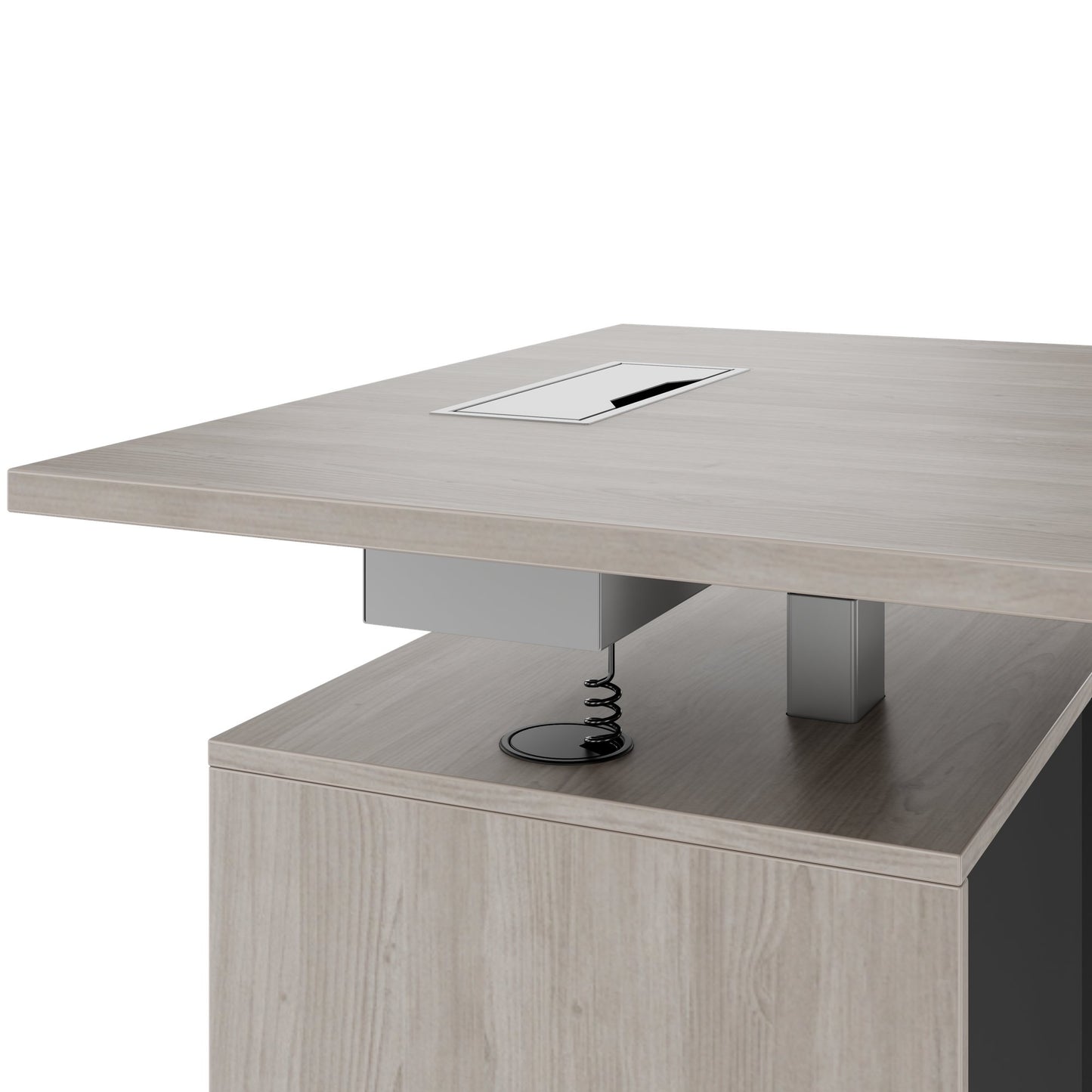 MOTION 2 motor desk with sideboard | Electrically height adjustable, 2000 x 1800 mm, gray northern oak