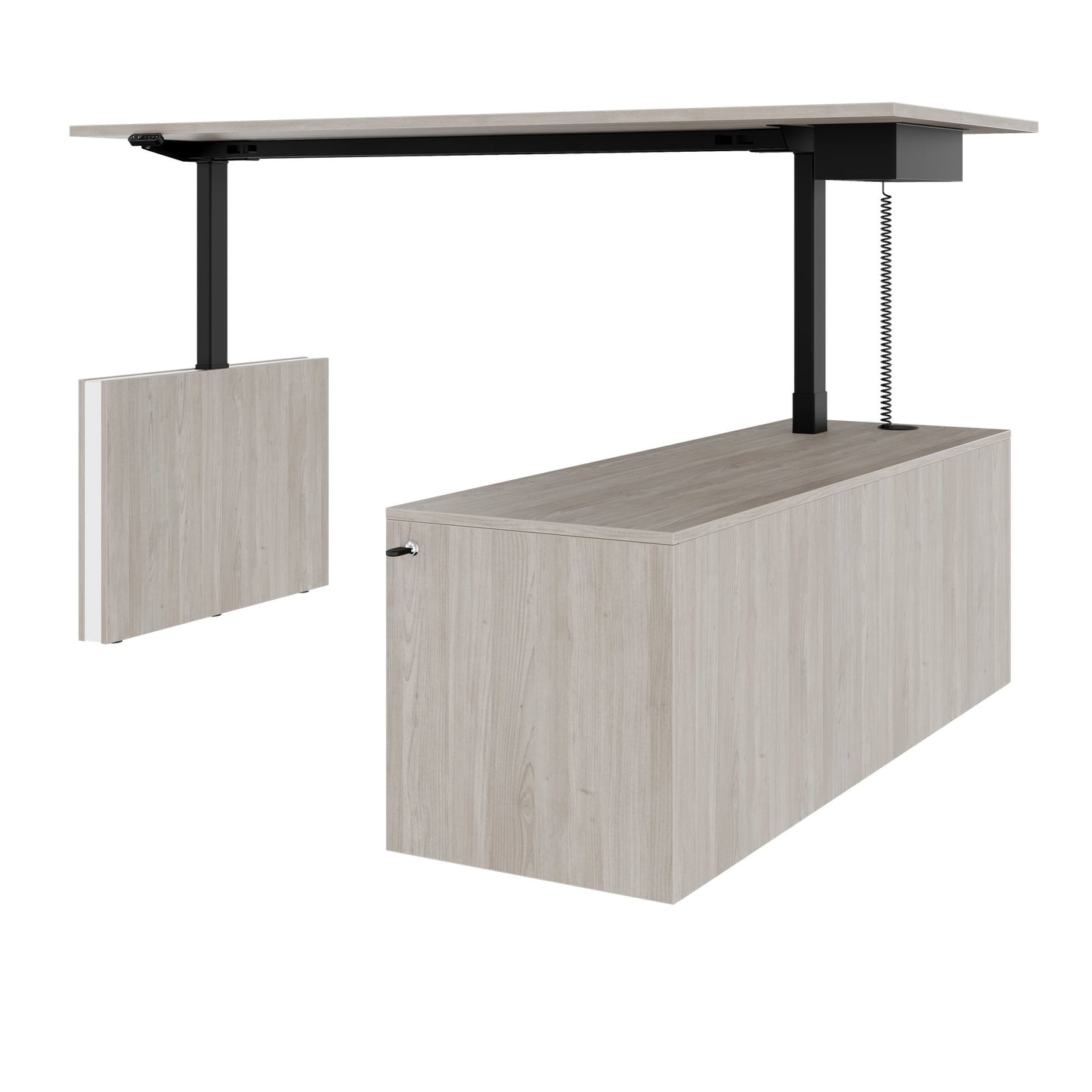 MOTION 2 motor desk with sideboard | Electrically height adjustable, 2000 x 1800 mm, gray northern oak