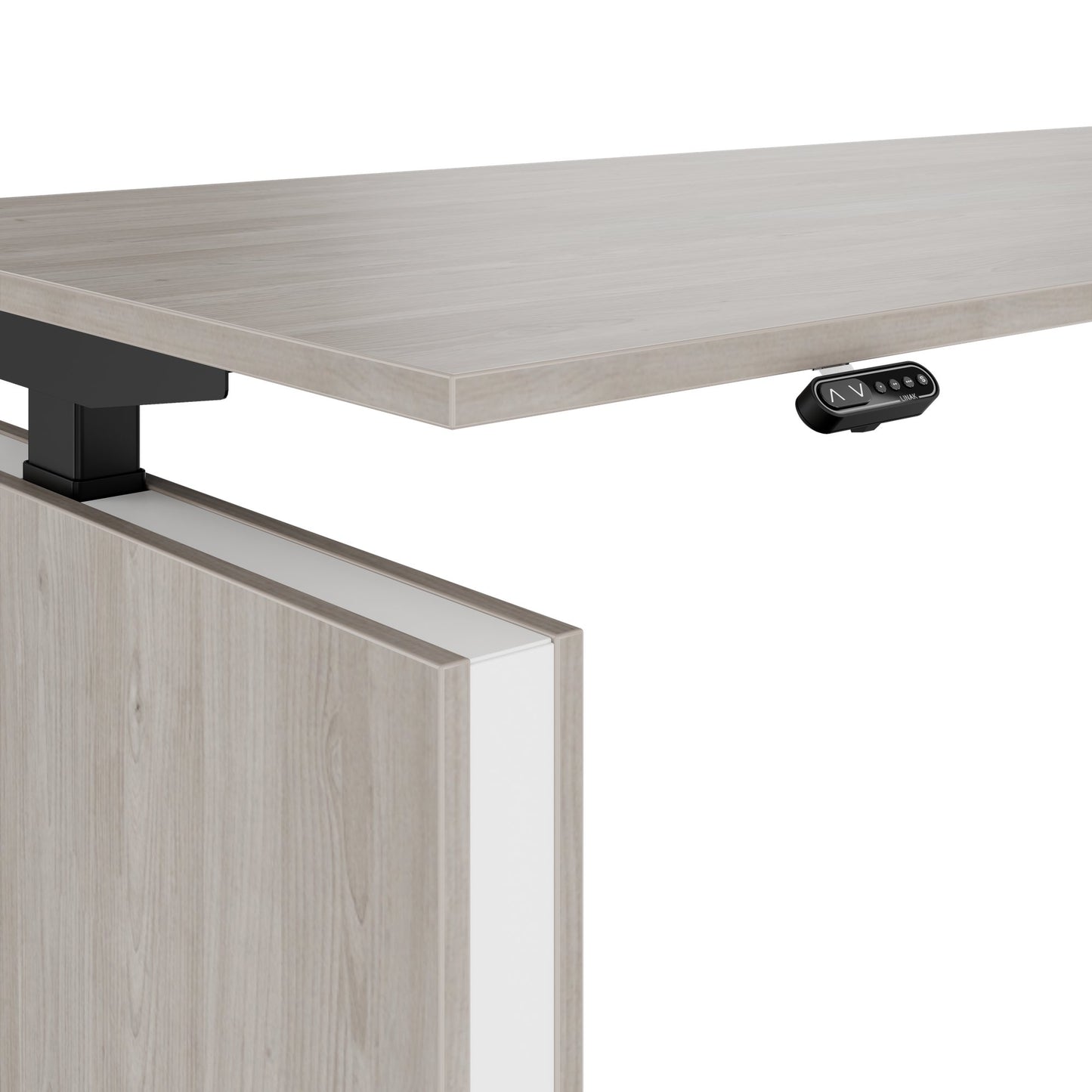 MOTION 2 motor desk with sideboard | Electrically height adjustable, 2000 x 1800 mm, gray northern oak
