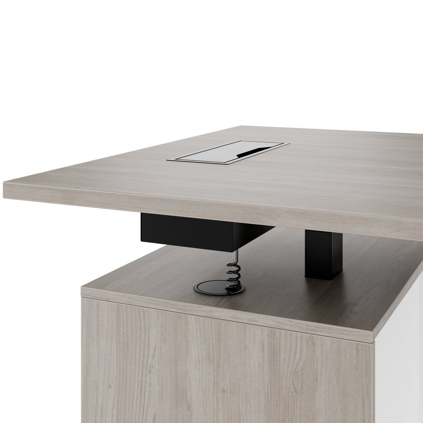 MOTION 2 motor desk with sideboard | Electrically height adjustable, 2000 x 1800 mm, gray northern oak