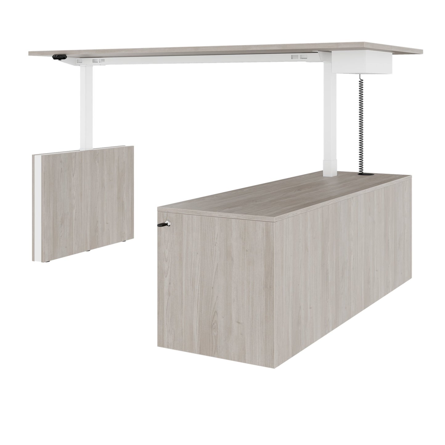 MOTION 2 motor desk with sideboard | Electrically height adjustable, 2000 x 1800 mm, gray northern oak