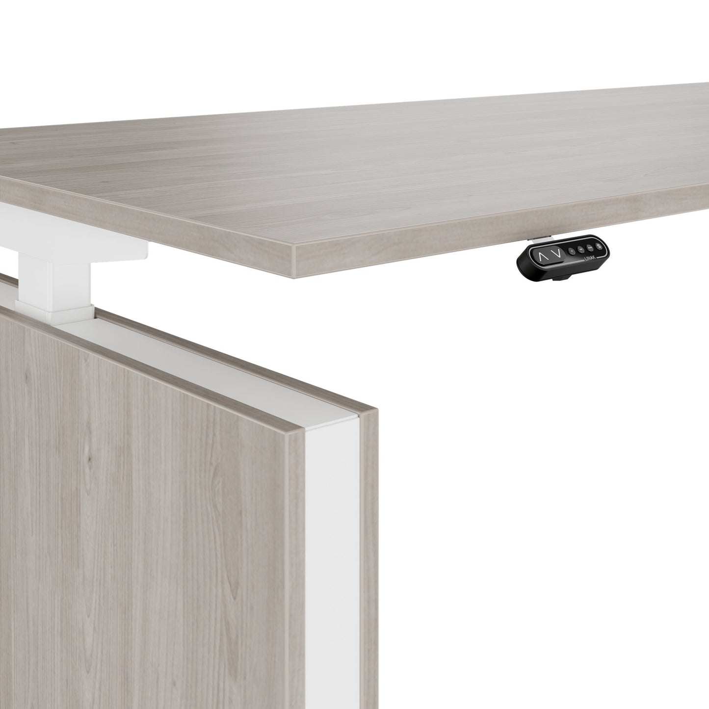MOTION 2 motor desk with sideboard | Electrically height adjustable, 2000 x 1800 mm, gray northern oak
