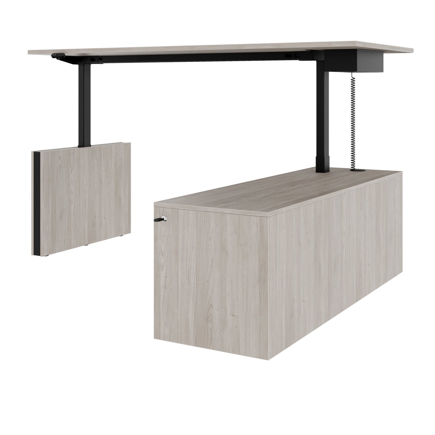 MOTION 2 motor desk with sideboard | Electrically height adjustable, 2000 x 1800 mm, gray northern oak