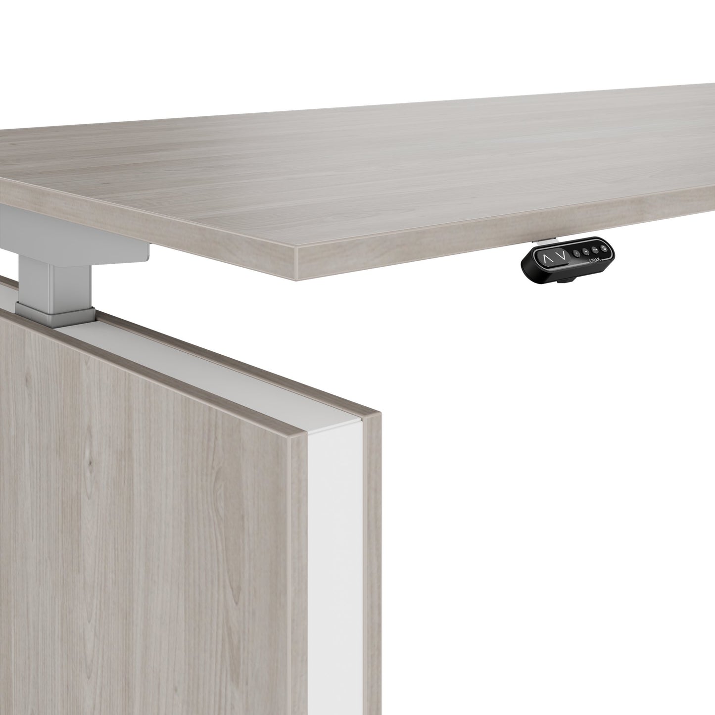 MOTION 2 motor desk with sideboard | Electrically height adjustable, 2000 x 1800 mm, gray northern oak